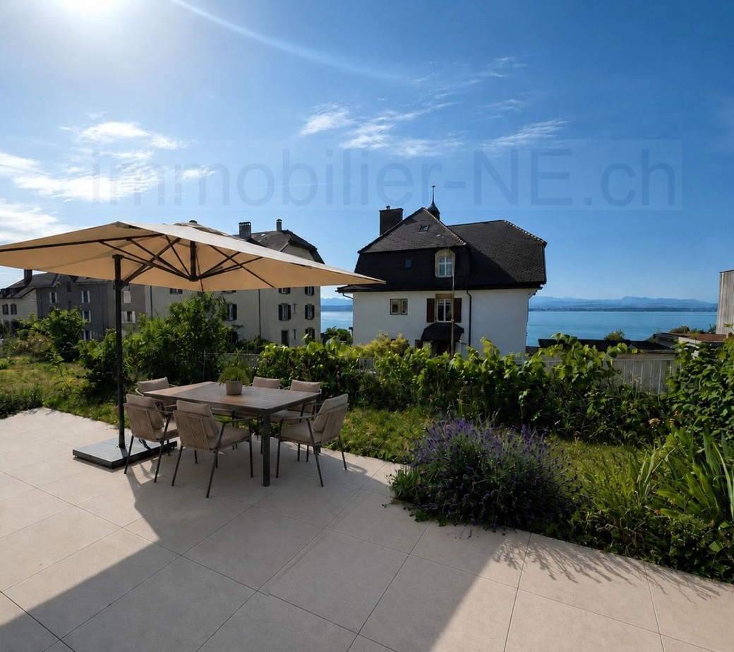 Superbe appartement moderne de 4,5 pièces avec grande terrasse, vue lac et Alpes