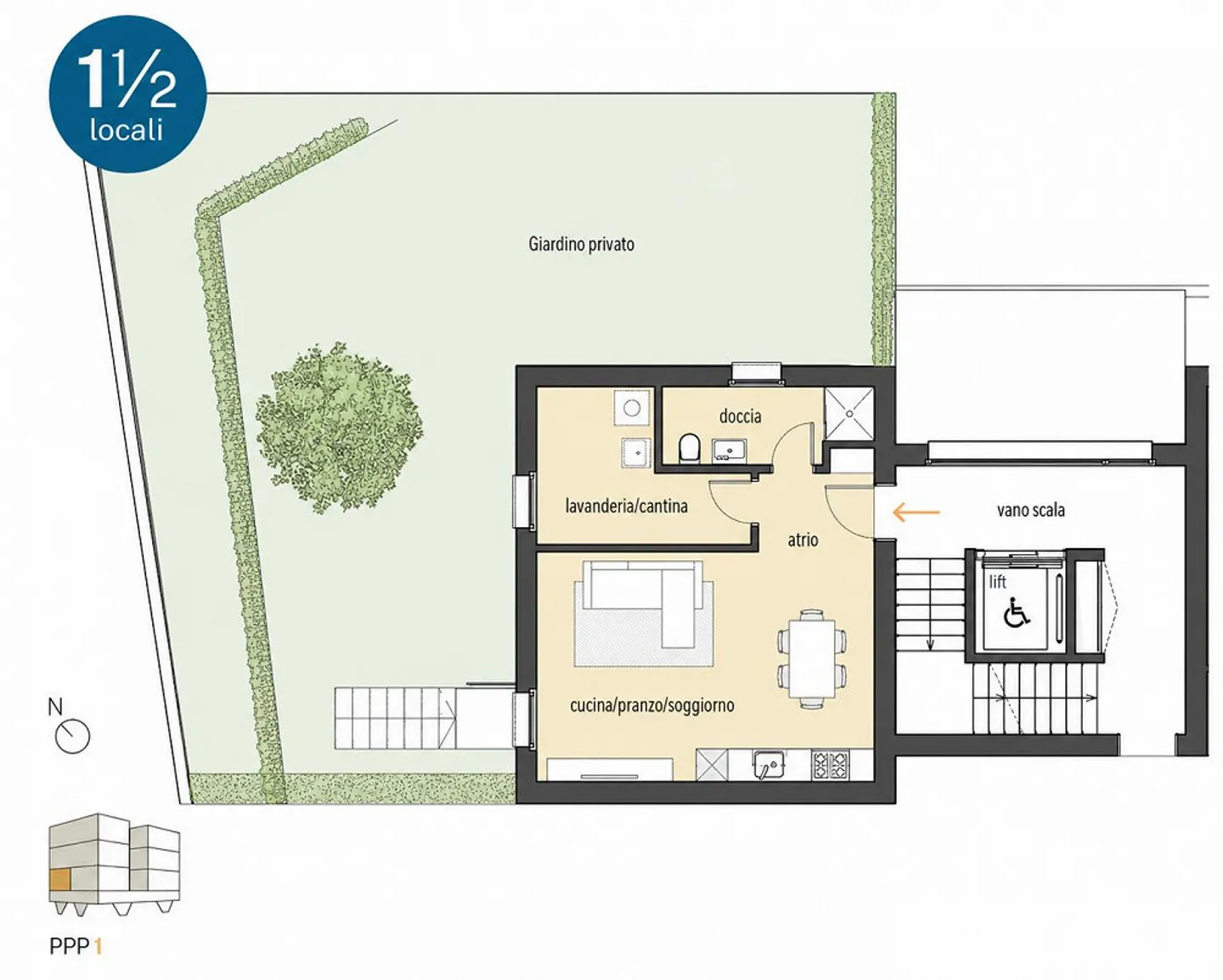 1,5-Zimmer-Wohnung mit privatem Garten - Sementina (TI) - Foto 6 von 6
