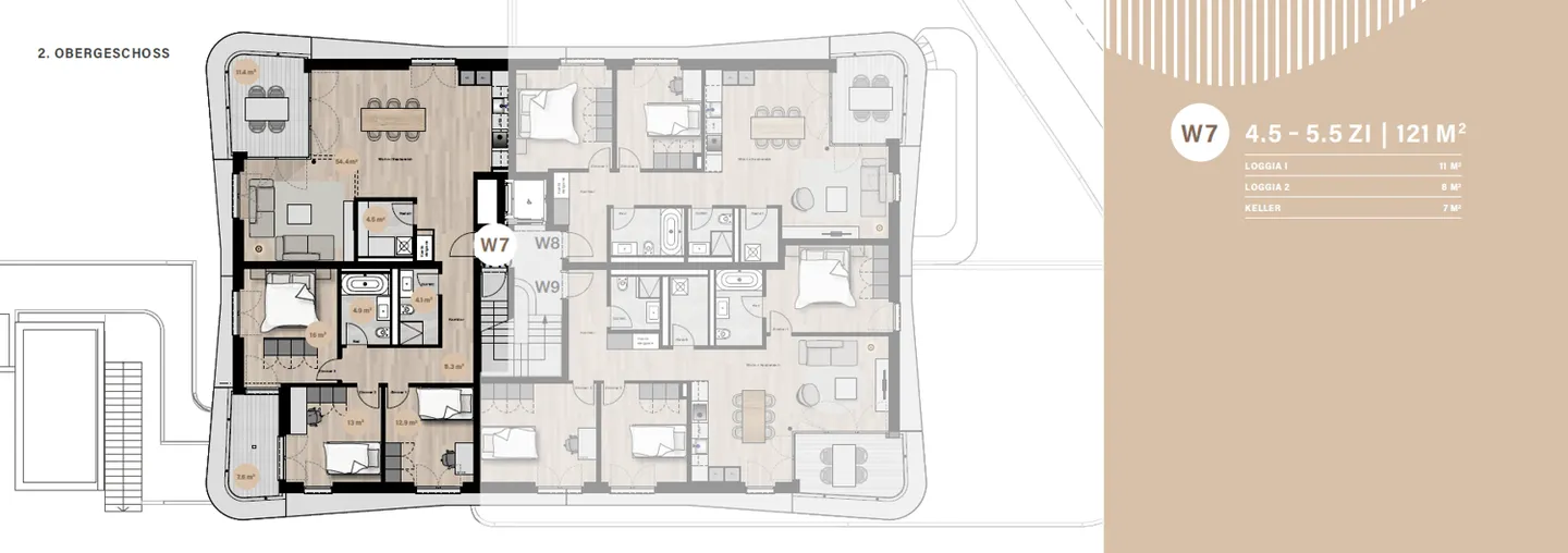 Appartement de 4,5 pièces W6 avec 102m2 de surface habitable dans un nouveau bâtiment moderne à Oberwil - Photo 4 sur 4