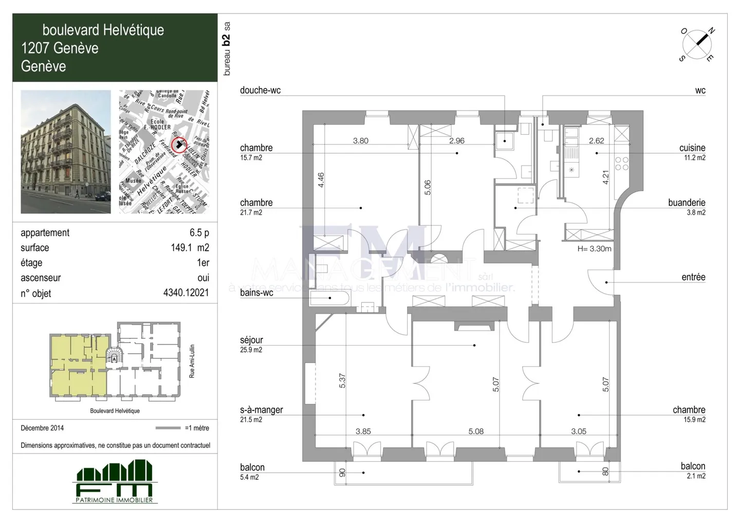 Stadtzentrum - Bd Helvétique - 6,5 Zimmer, ca. 149 m2 im 1. Stock - Foto 12 von 12