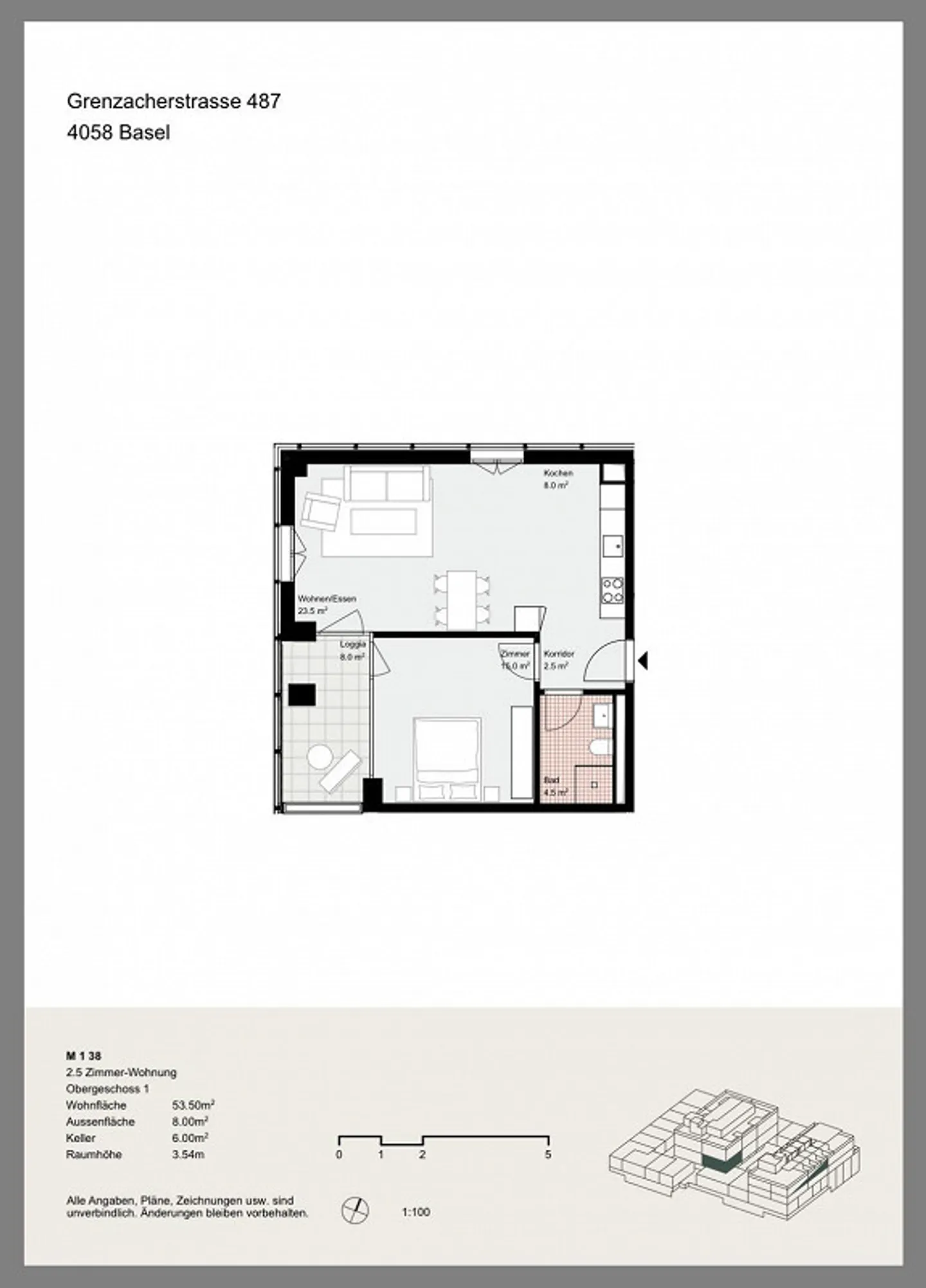 First occupancy on the Rhine: Modern 2.5-room new apartment (53m²) in Basel - Photo 8 of 8