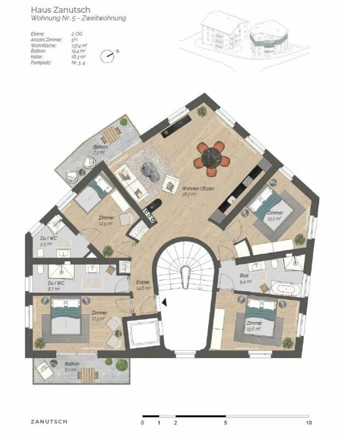 NUOVA COSTRUZIONE Zanutsch | ULTIMA SECONDA CASA | Appartamento 5.5 stanze n. 5 - Foto 7 di 9
