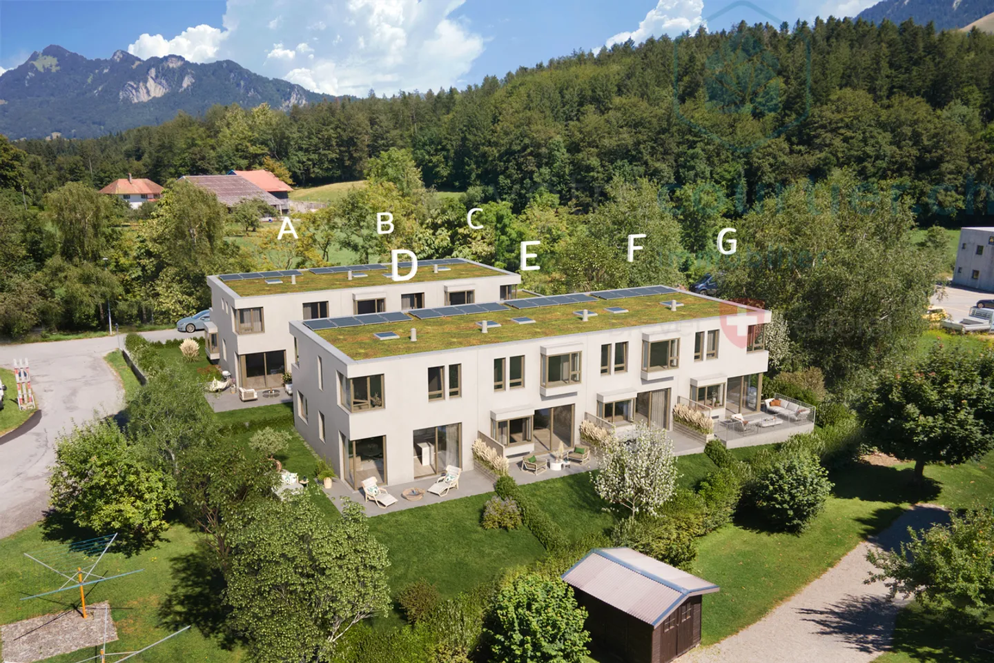 «Teilansicht der Berge vom Garten, neue Villa, Übergabe Ende 2025» - Foto 2 von 13