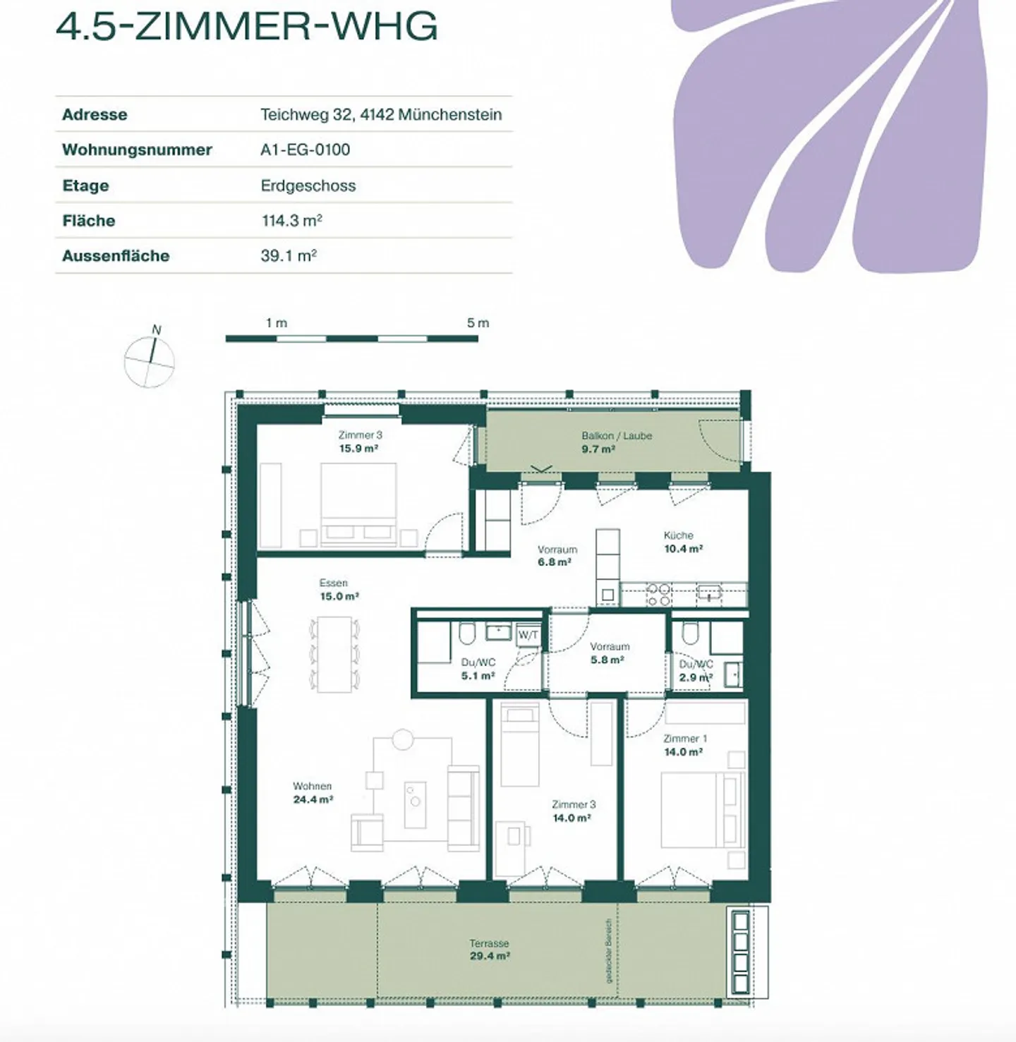 Appartement moderne de 4 ½ pièces à louer à Münchenstein - Photo 9 sur 9