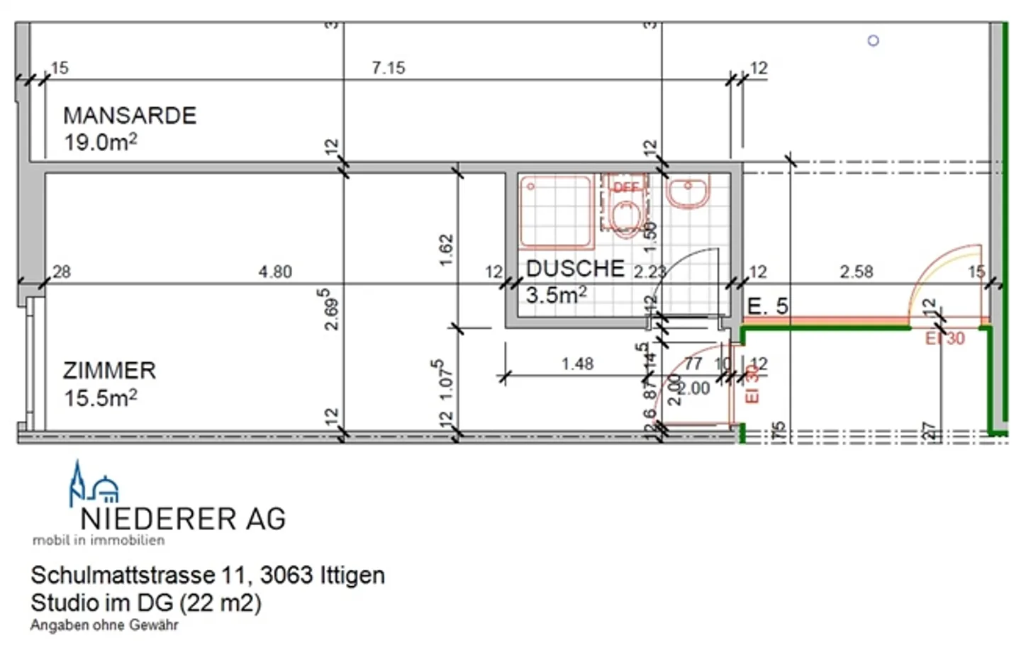 Studio moderno di 22 m² in mansarda / 4° piano - Foto 6 di 6