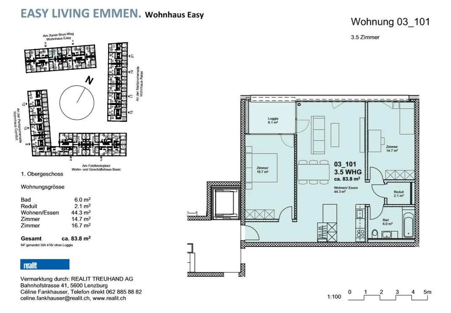 Appartement moderne de 3,5 pièces à Feldbreite Emmen - Photo 6 sur 6