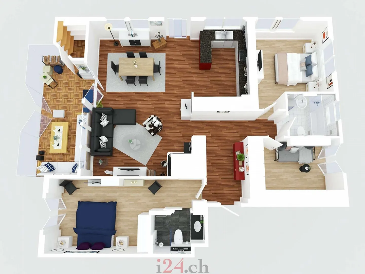 Appartement de jardin de 4,5 pièces bien entretenu avec véranda et cheminée - Photo 8 sur 9