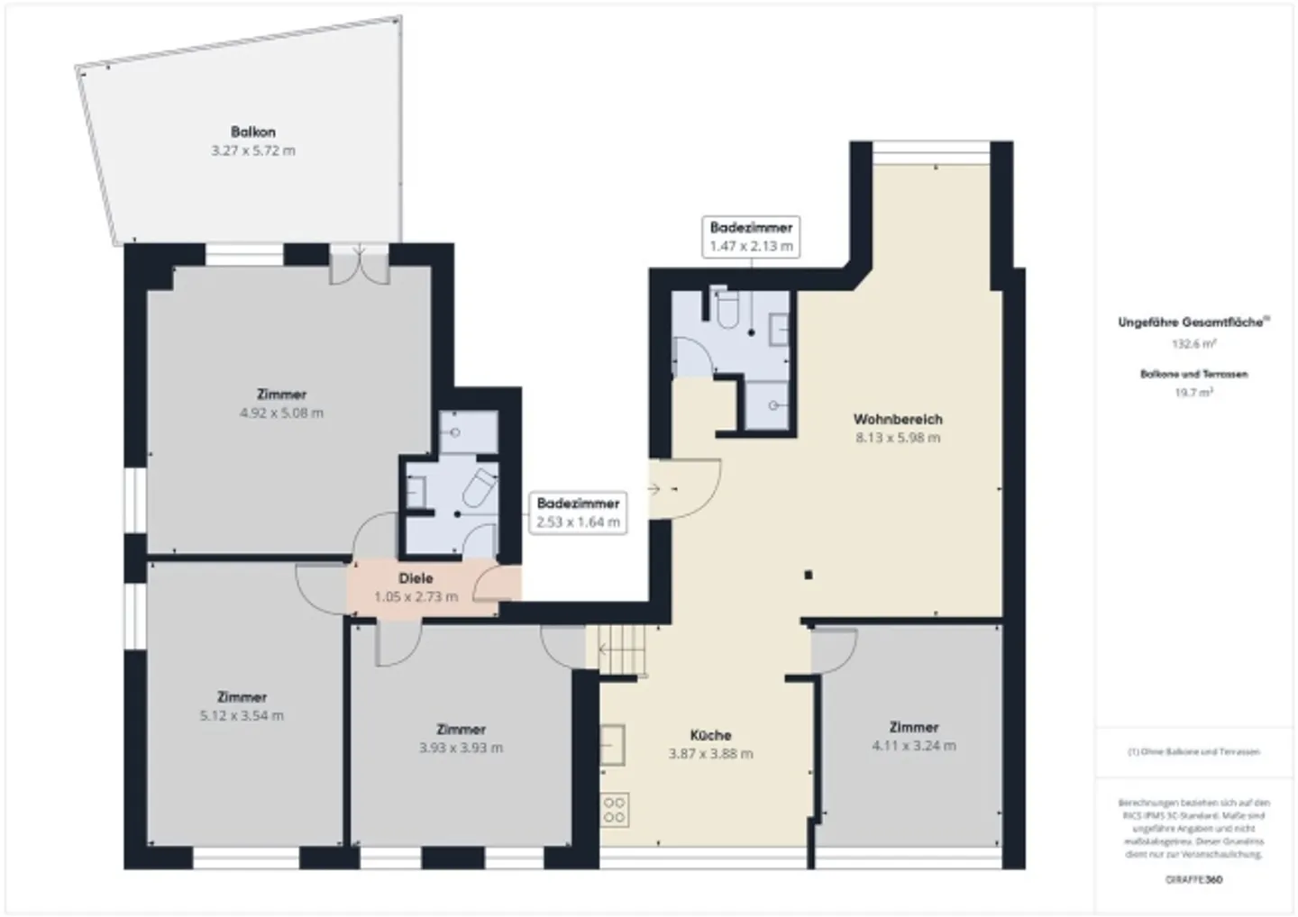 Helle und grosszügige 5.5-Zimmer-Wohnung am Löwenkreisel mit Balkon, Waschturm und 2 Badezimmern - Foto 12 von 12