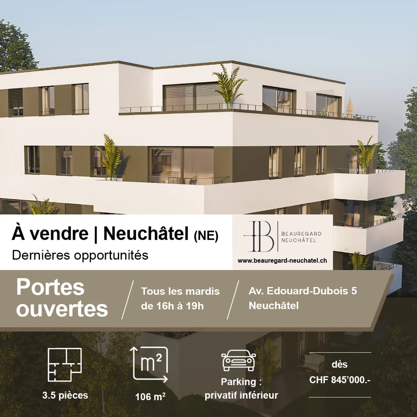 Beauregard: 3,5-Zimmer-Wohnung mit großem Balkon - Foto 2 von 8