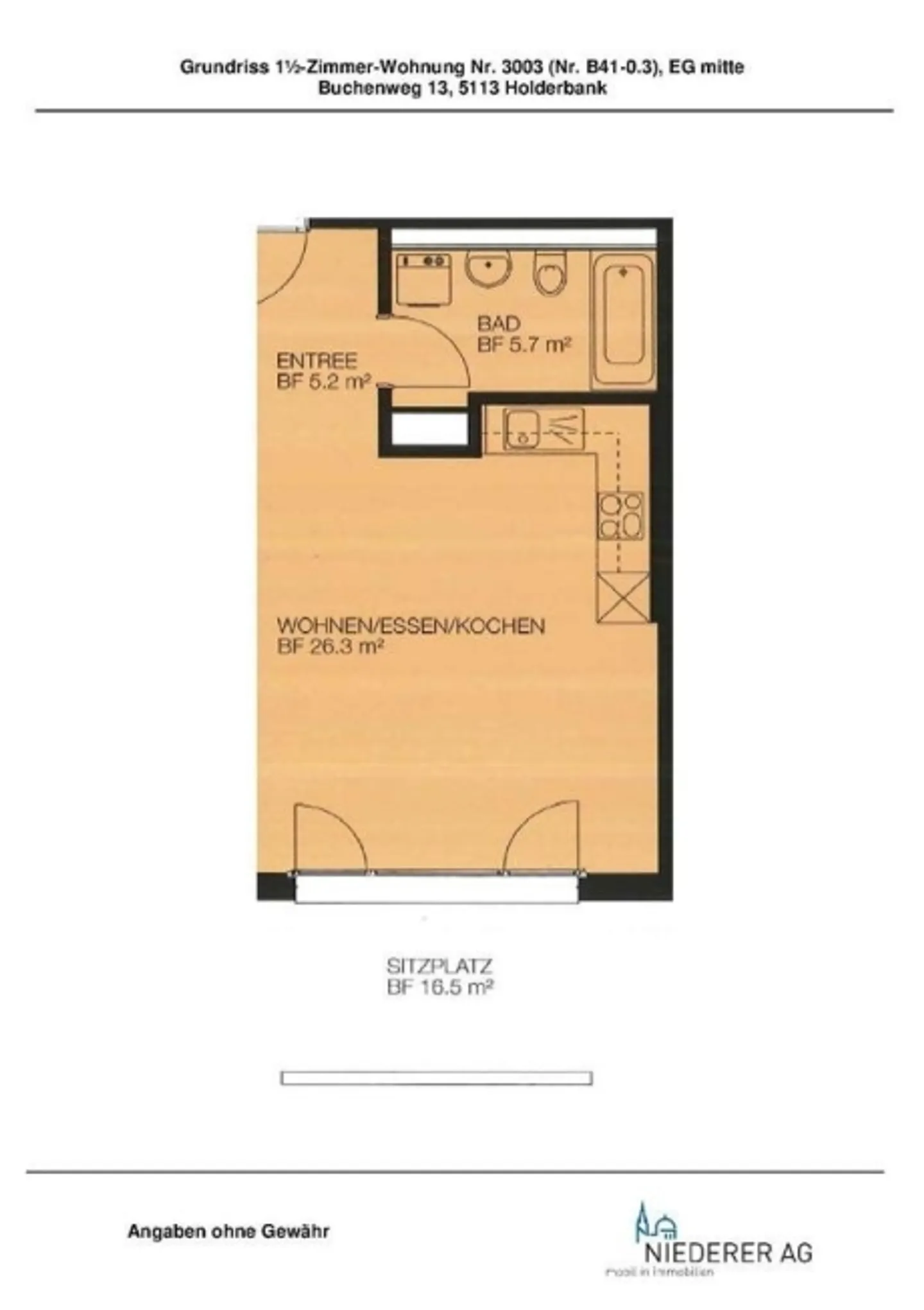 «1½-Zimmerwohnung im Parterre mit Waschturm / 37,4 m2» - Foto 7 von 7