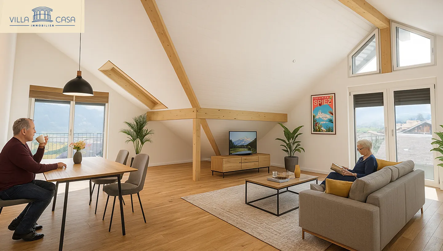 Appartement sous les combles 4½ pièces avec vue sur le lac à Spiez - Idéal pour le télétravail ! - Photo 2 sur 16
