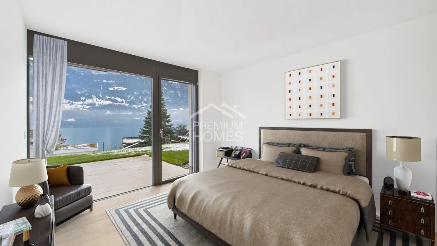 Terrazza soleggiata di 50 m² con vista sul lago - vivere modernamente al lago di Brienz! - Foto 8 di 9