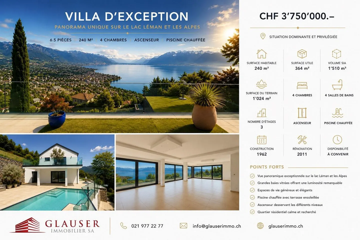 Helle Villa mit Schwimmbad | Panoramablick | Chardonne - Foto 9 von 9