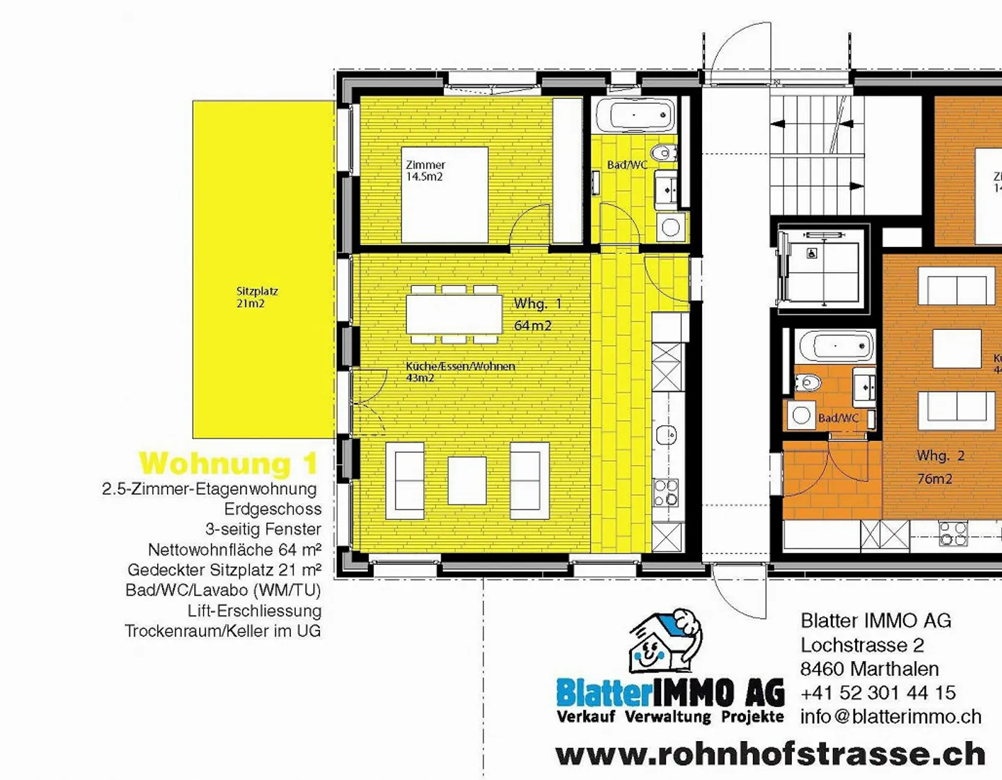 2.5-room apartment with 64m² and large seating area - Photo 4 of 4