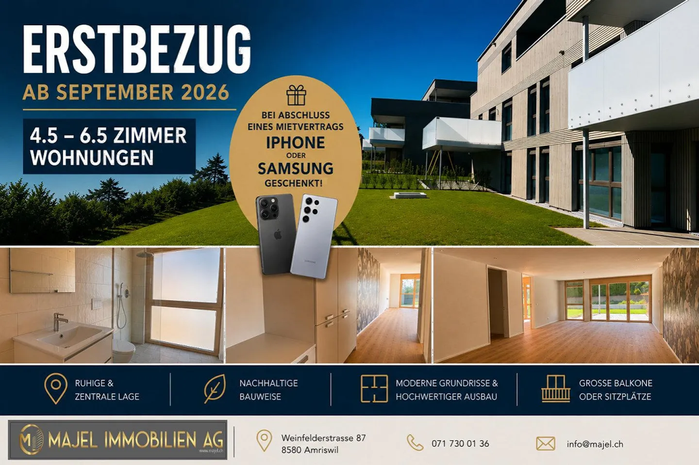 Appartement neuf de 5,5 pièces attrayant dans un emplacement calme à Erlen - Photo 1 sur 11