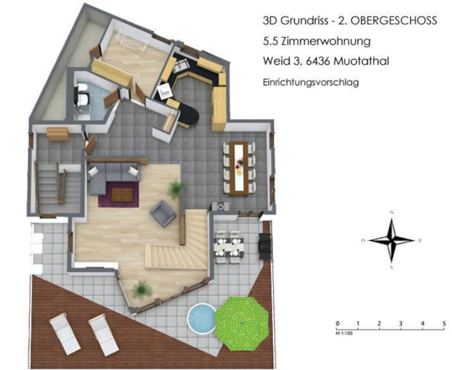 Appartamento duplex 5.5 locali, terrazza di 62 mq, vista libera - Foto 13 di 15
