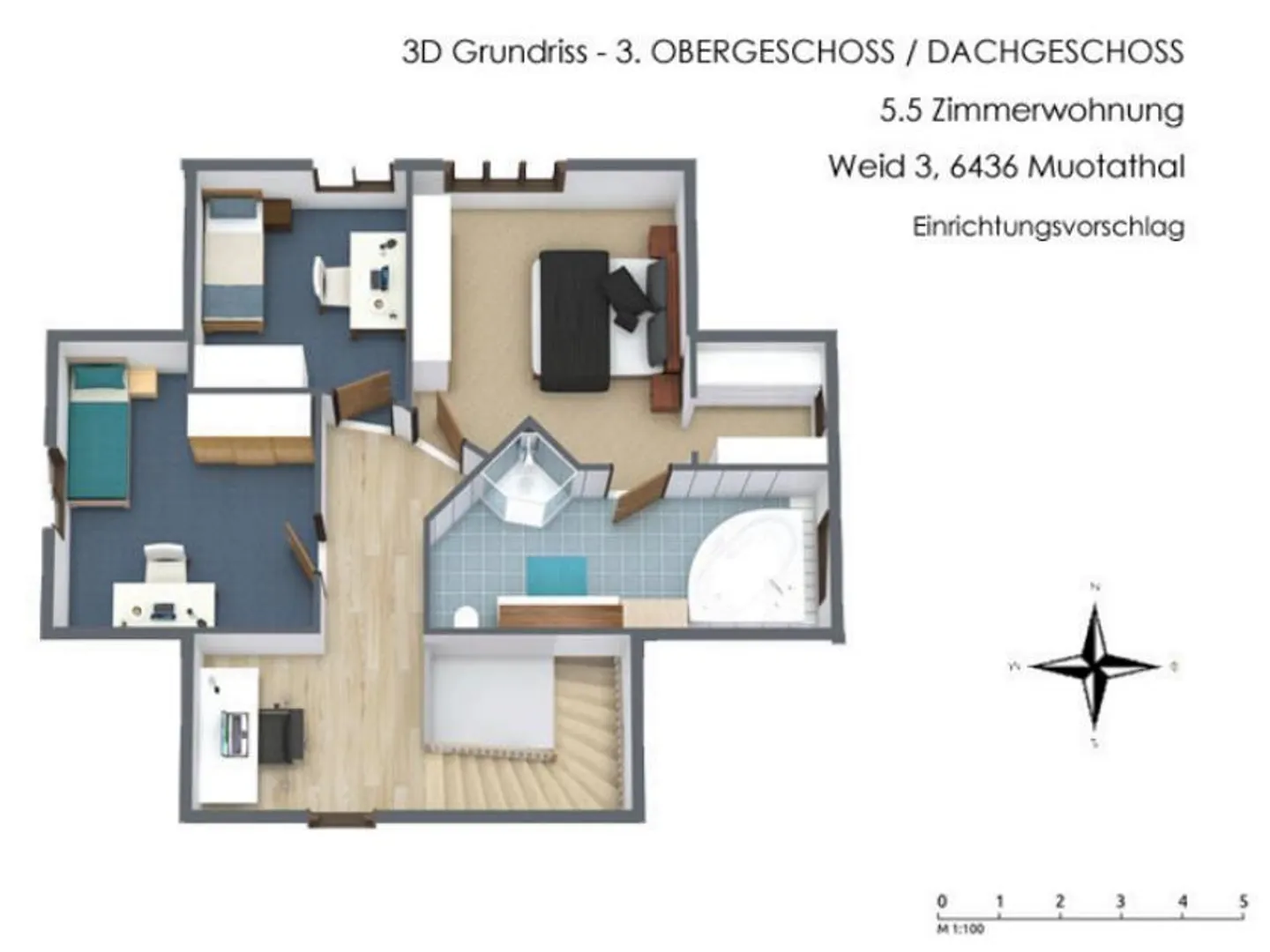 Appartamento duplex 5.5 locali, terrazza di 62 mq, vista libera - Foto 14 di 15