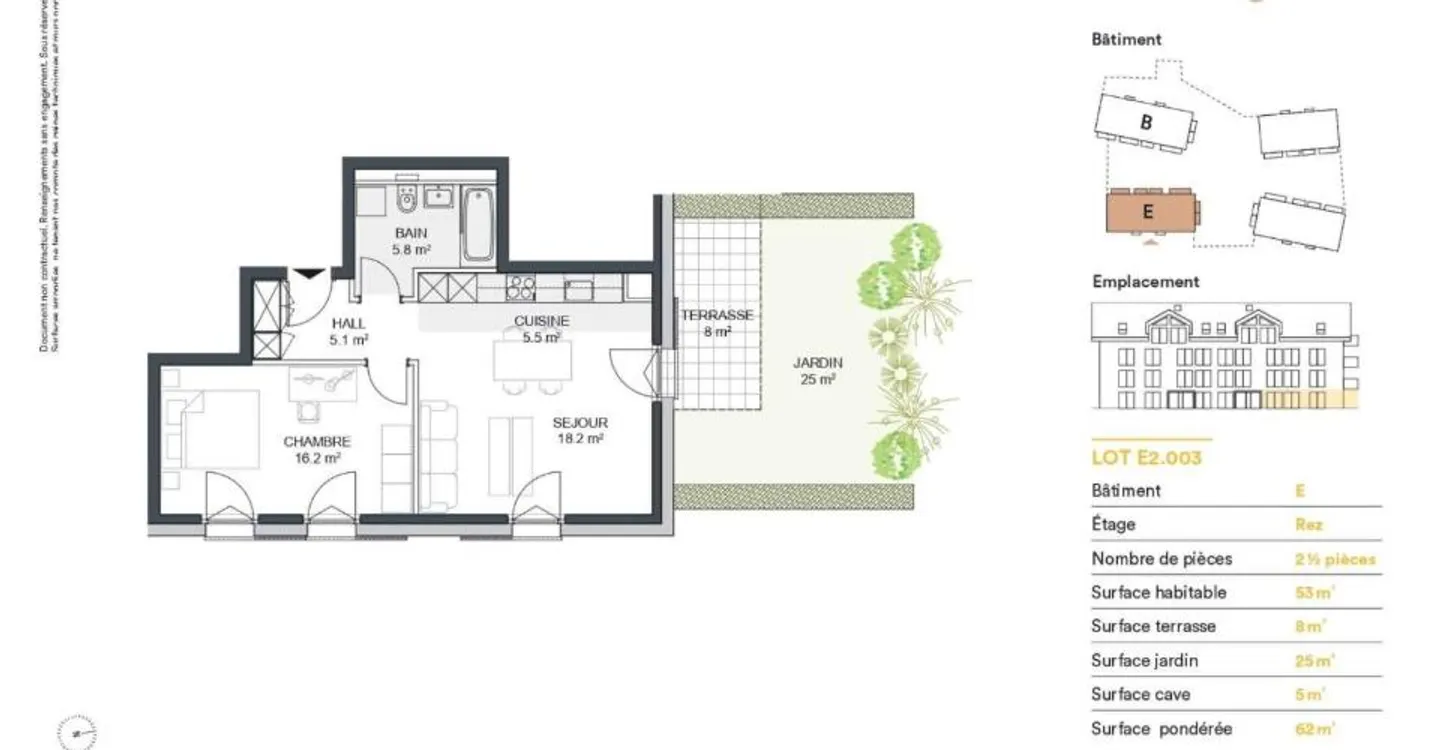 Appartement 2,5 pièces en rez de jardin. Achat sur plan. - Foto 6 von 6