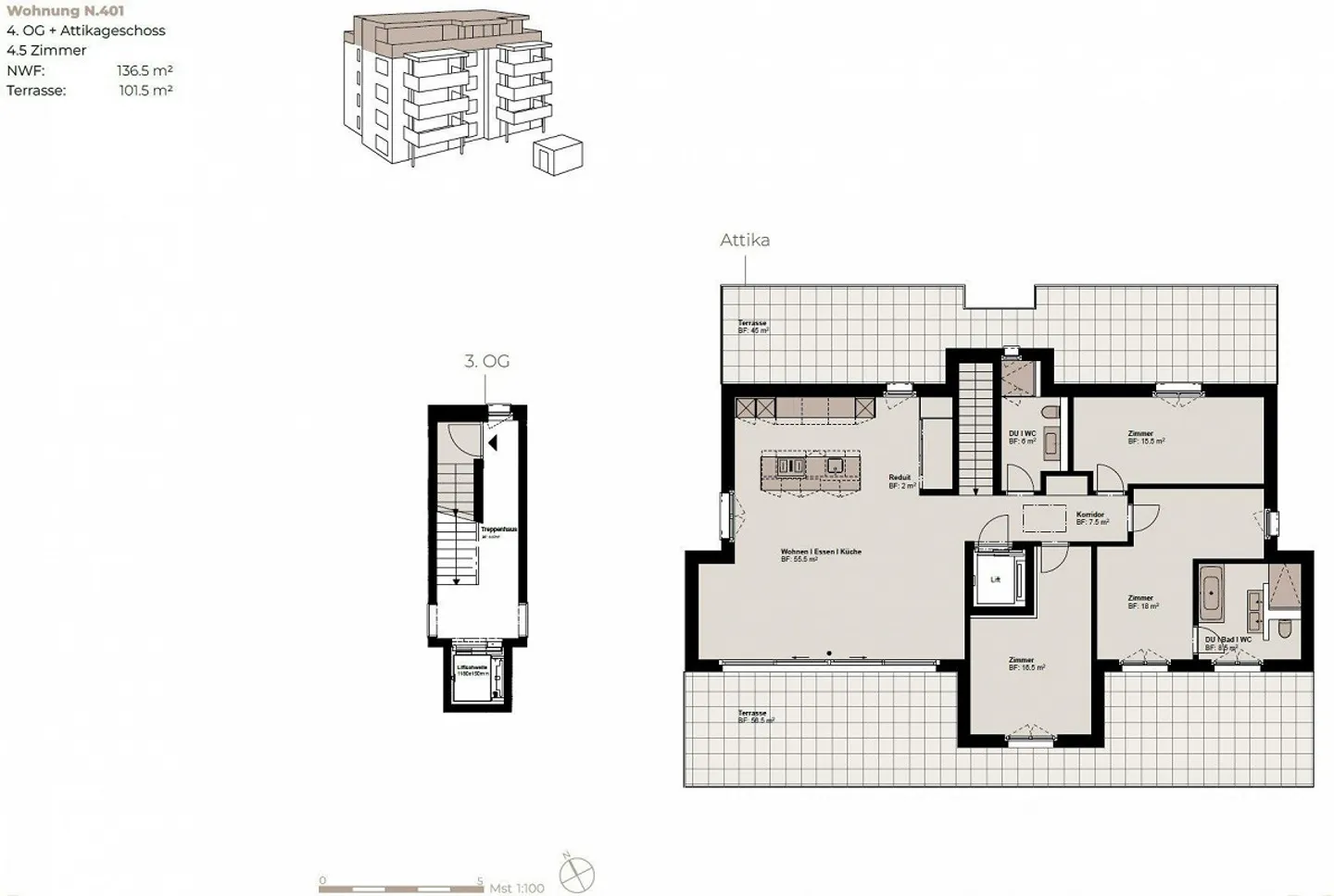 4.5-room apartments with large balcony in the new construction project "Unterhofen" - Photo 6 of 8
