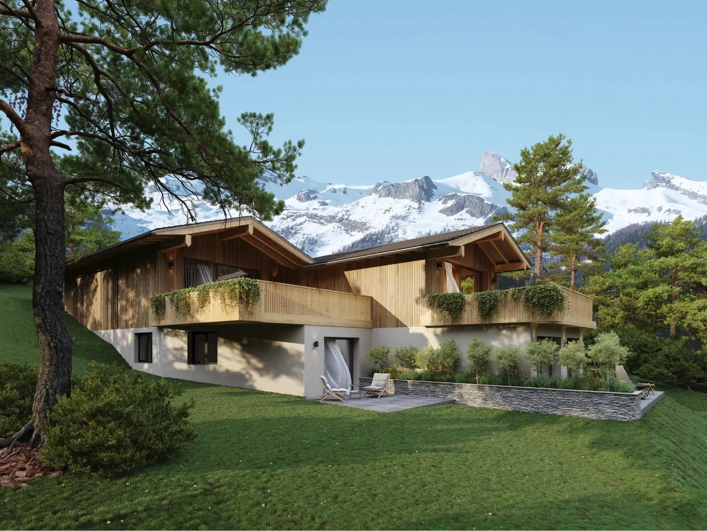 Chalet con muro adiacente di 5,5 stanze con vista panoramica e giardino - Foto 1 di 4