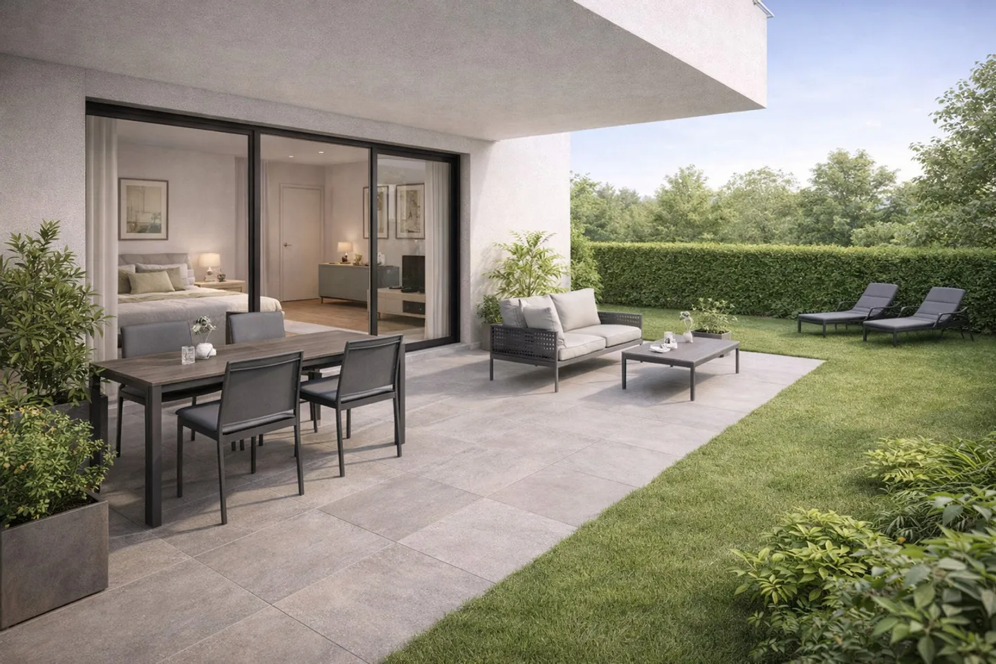 2,5-Zimmer-Wohnung mit Garten in neuer Förderung gegenüber dem Golf von Sierre - Foto 1 von 6