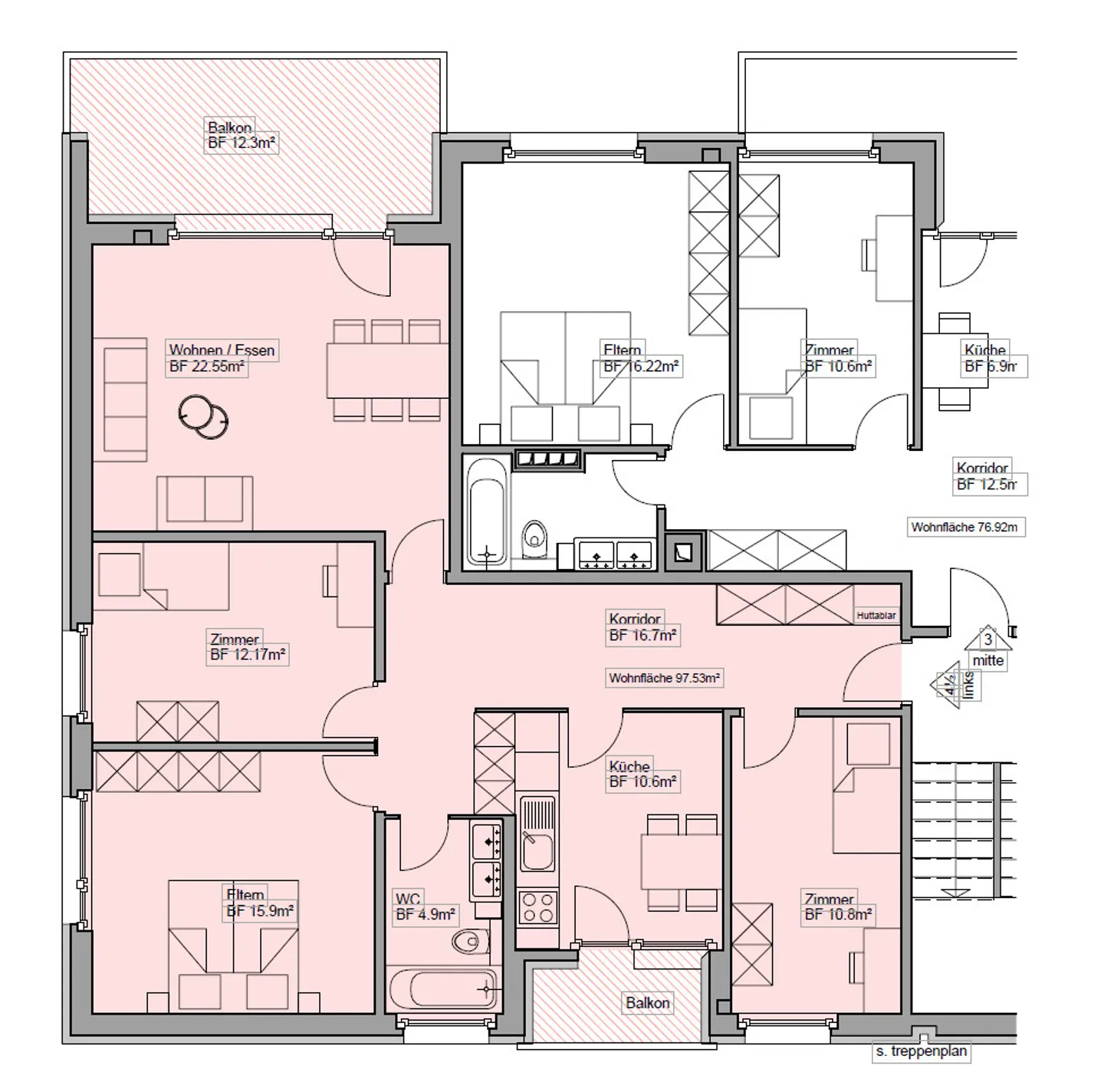 Helle 4.5 Zimmer Wohnung - Foto 7 von 7