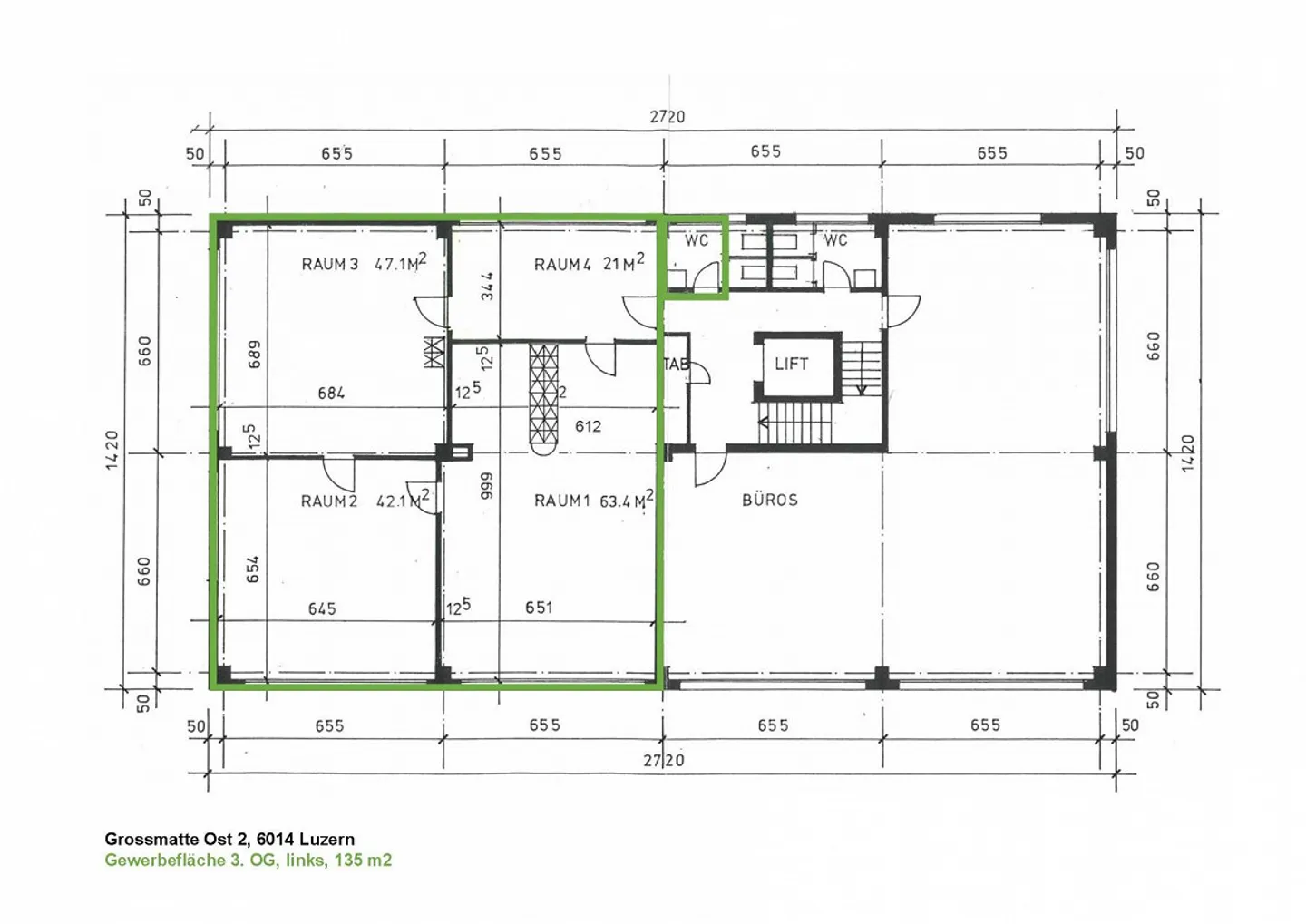 Grosse Bürofläche mit 135 m2 an der Grossmatte Ost 2, Luzern-Littau - Foto 6 von 6