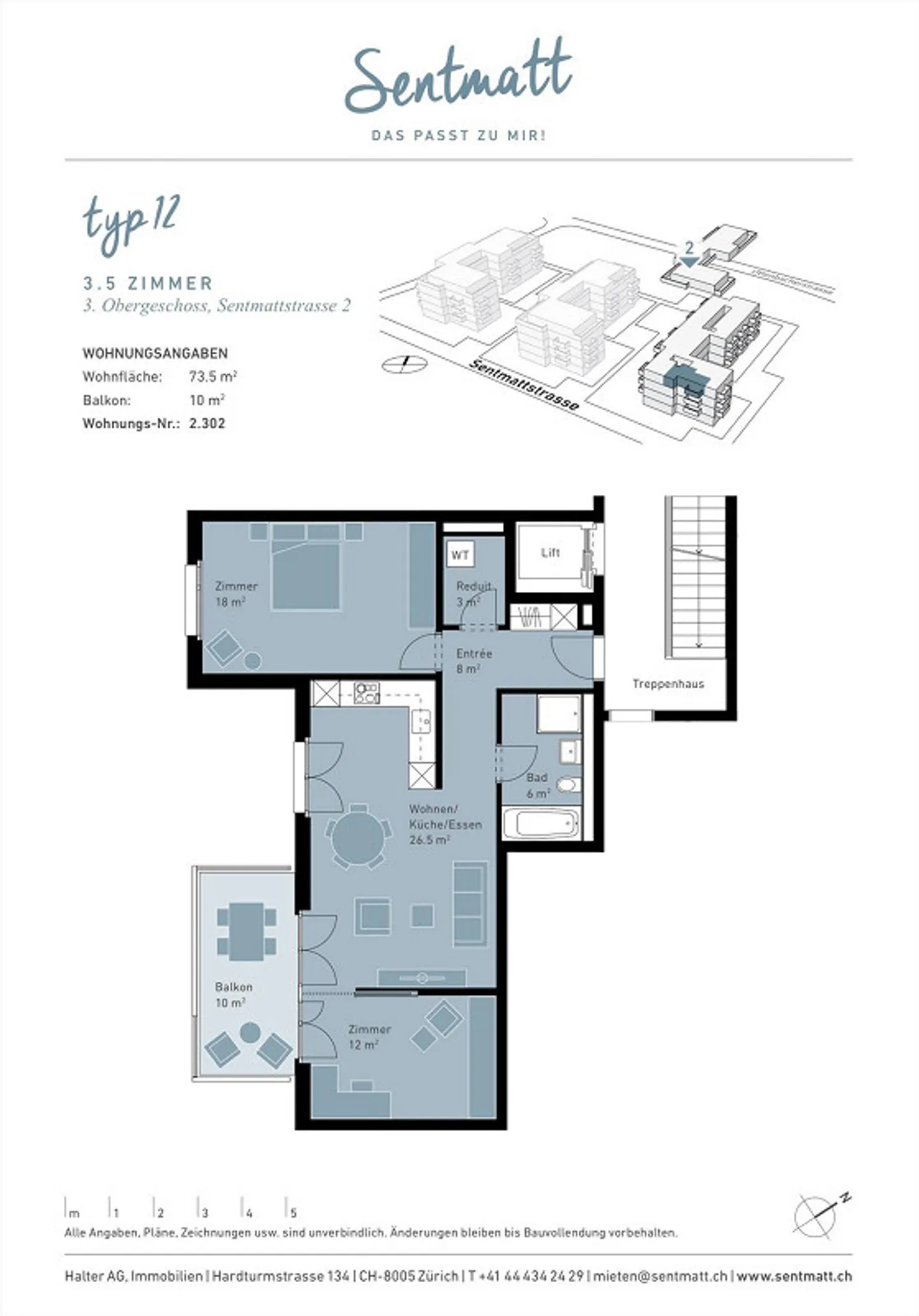 Helle 3.5-Zimmer-Wohnung mit grossem Balkon und eigenem Waschturm - Photo 10 of 10