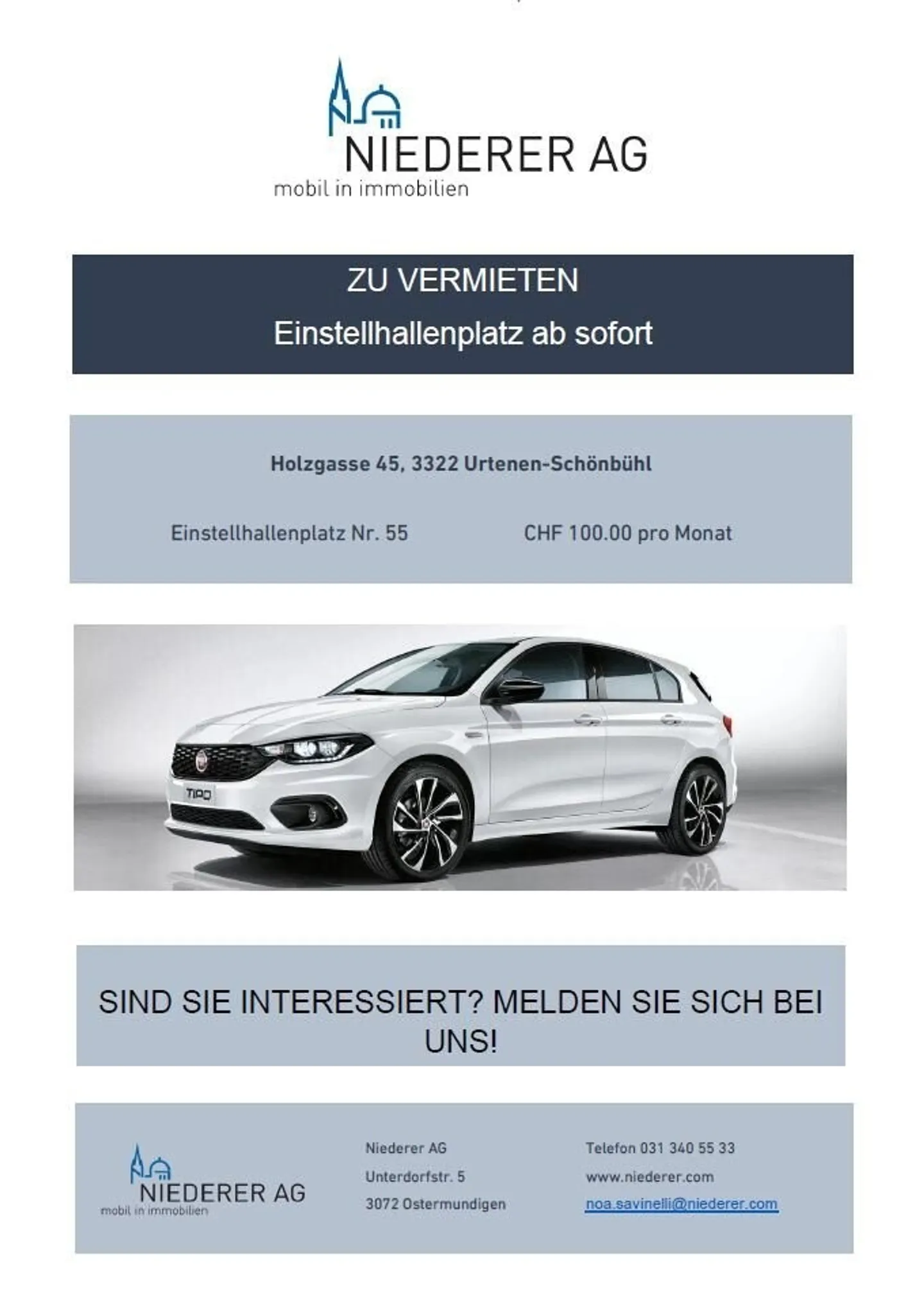 Einstellhalle ab sofort für CHF 100.00 verfügbar - Foto 1 von 2