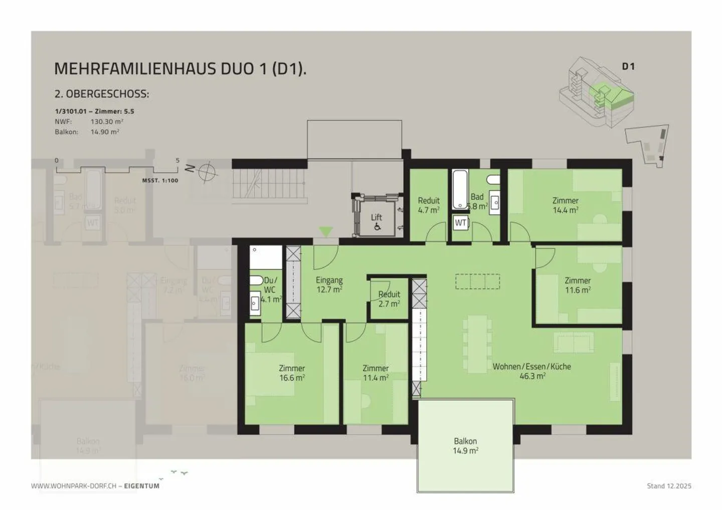 WOHNPARK DORF - Appartement de 5,5 pièces au 2ème étage - Photo 7 sur 9