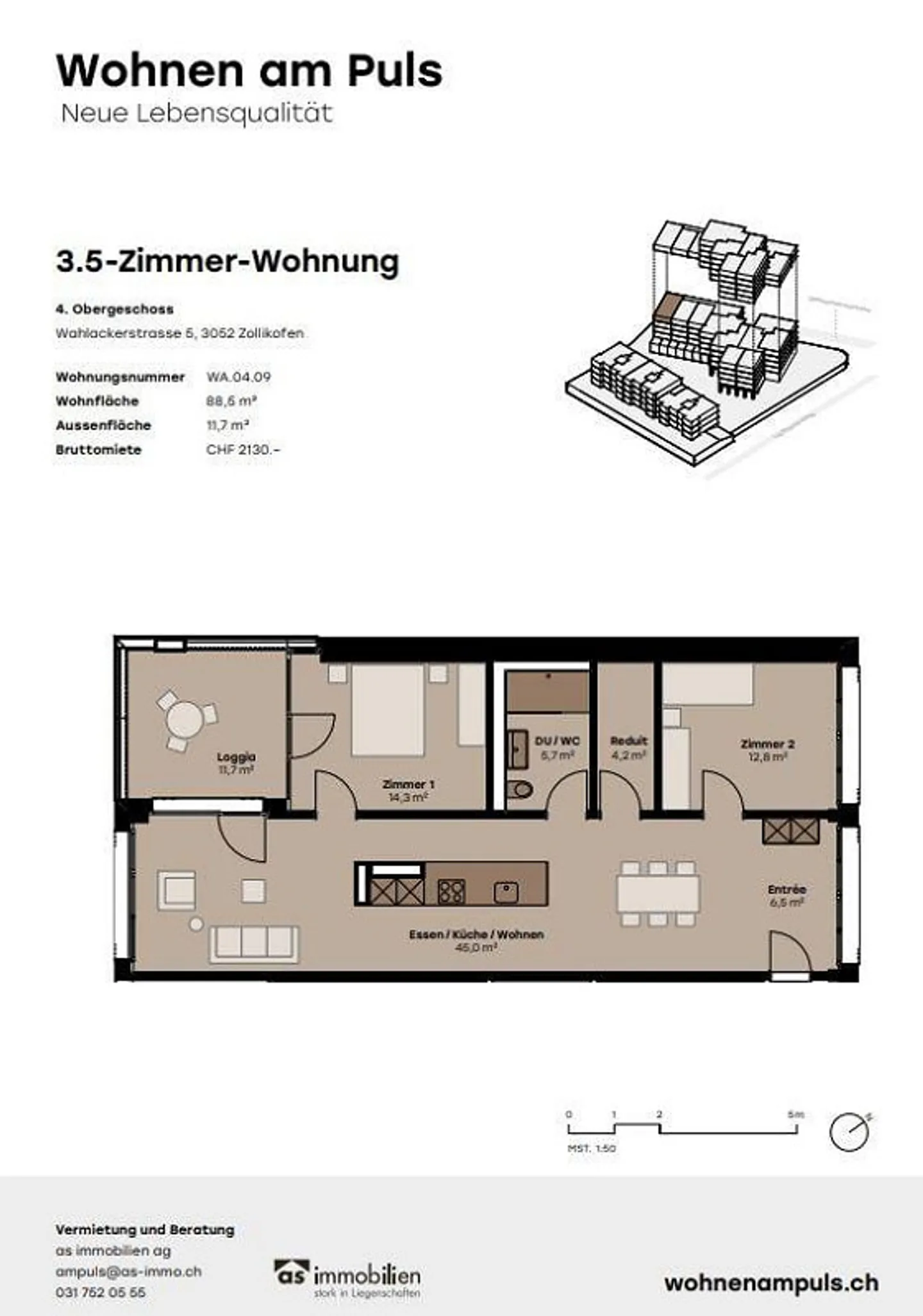 Moderne 3.5-Zimmer-Wohnung in Zollikofen - Foto 7 von 7