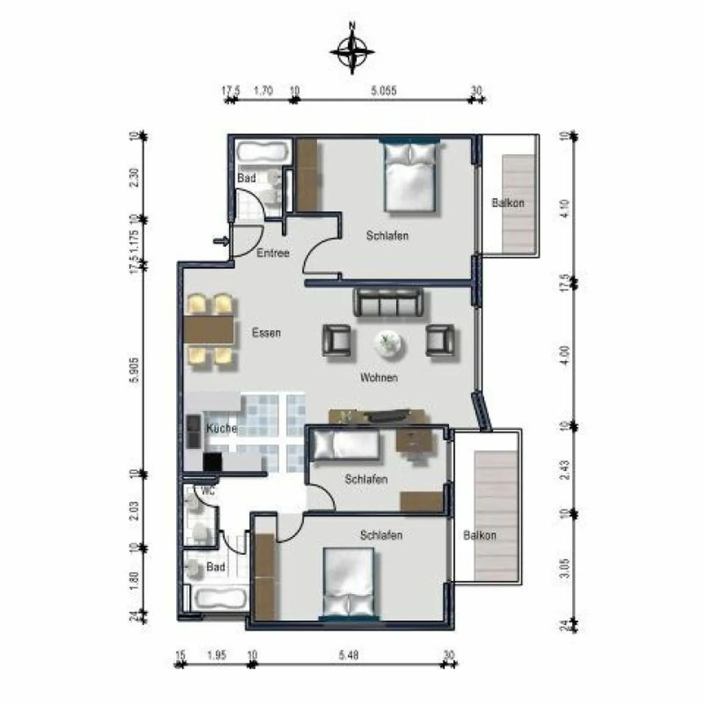 Appartement calme de 4,5 pièces avec 2 balcons - Photo 12 sur 12
