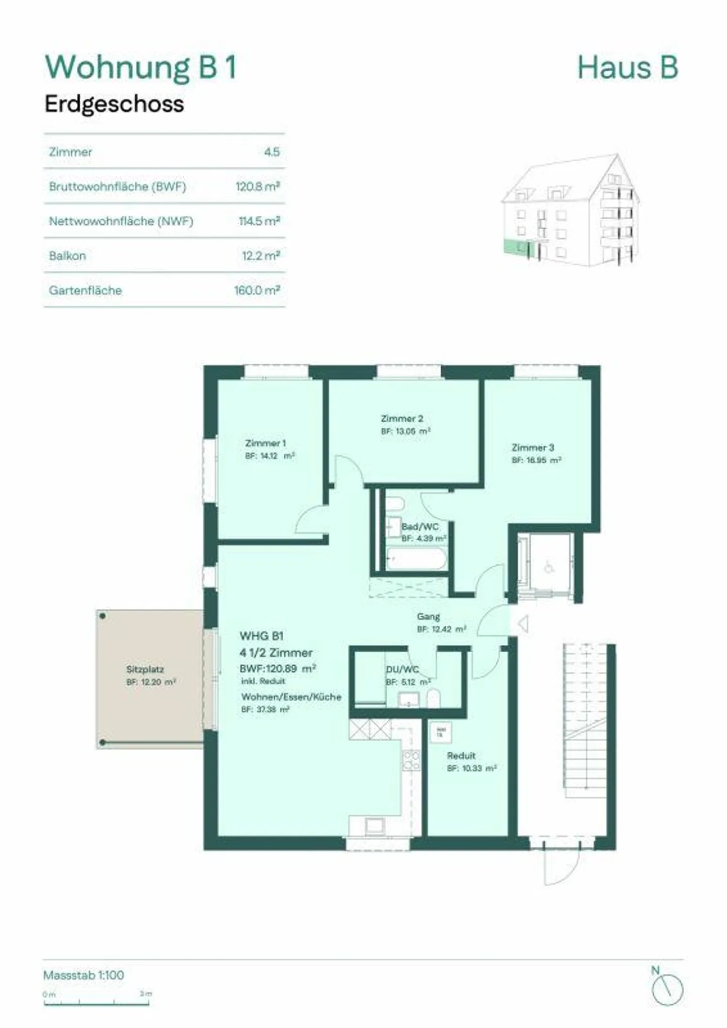 Helle 4.5-Zimmer Gartenwohnung mit Sitzplatz und Garten - Foto 6 von 6