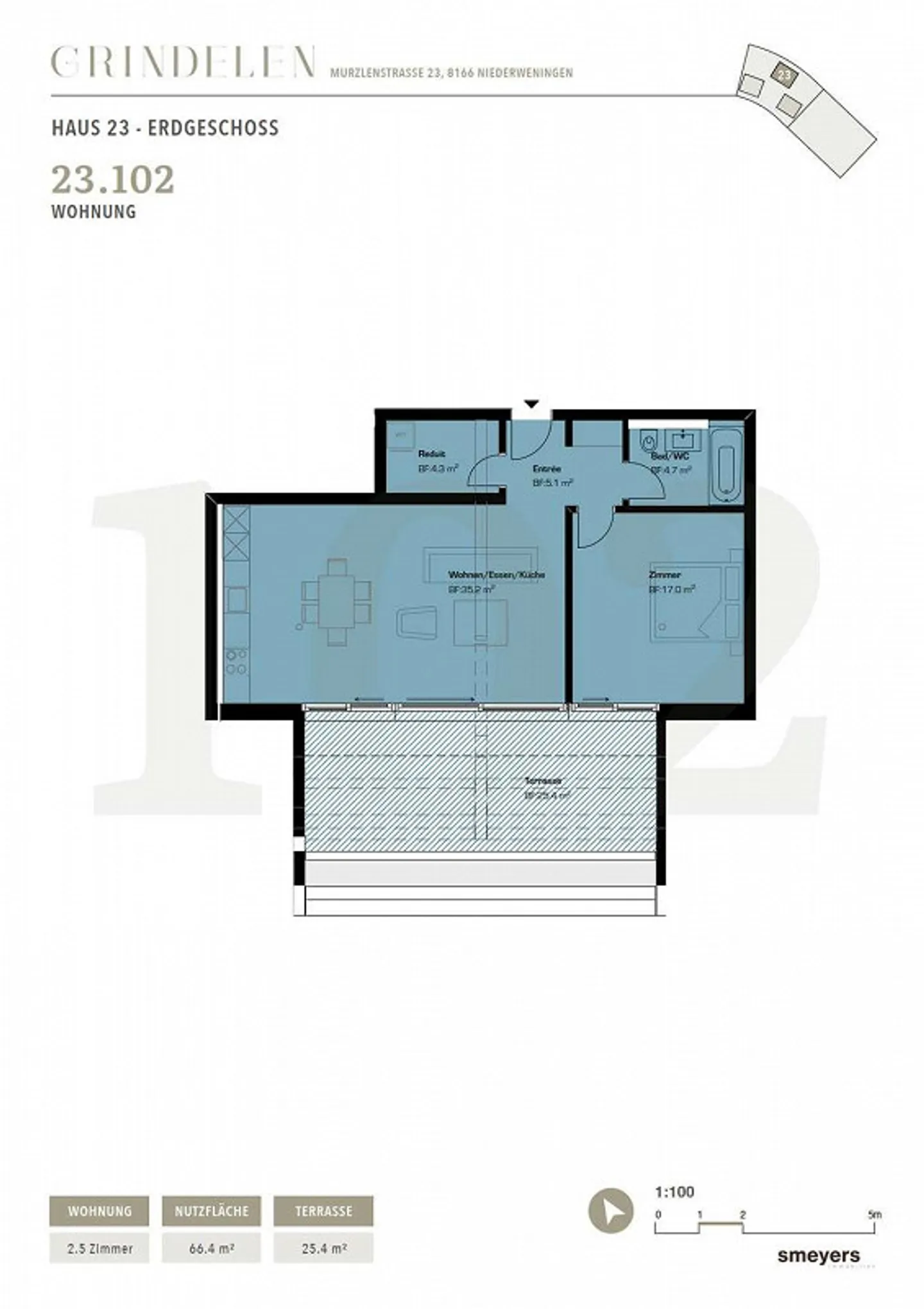 2.5 Zimmerwohnung im EG mit über 25 m2 Terrasse - Foto 9 von 9