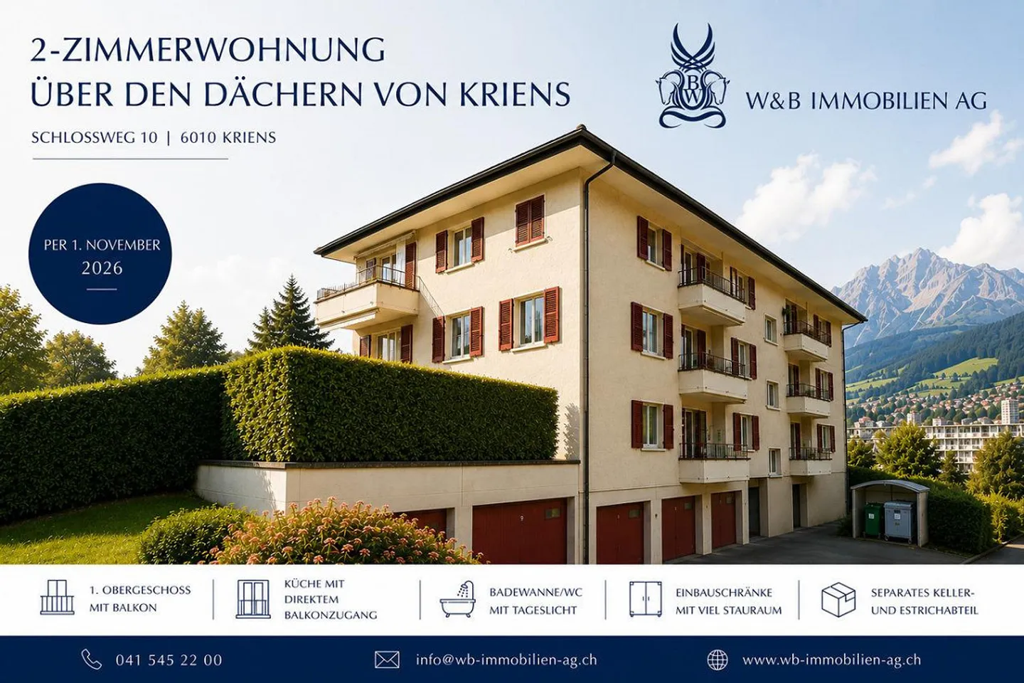 2-room apartment above the rooftops of Kriens - Photo 1 of 8