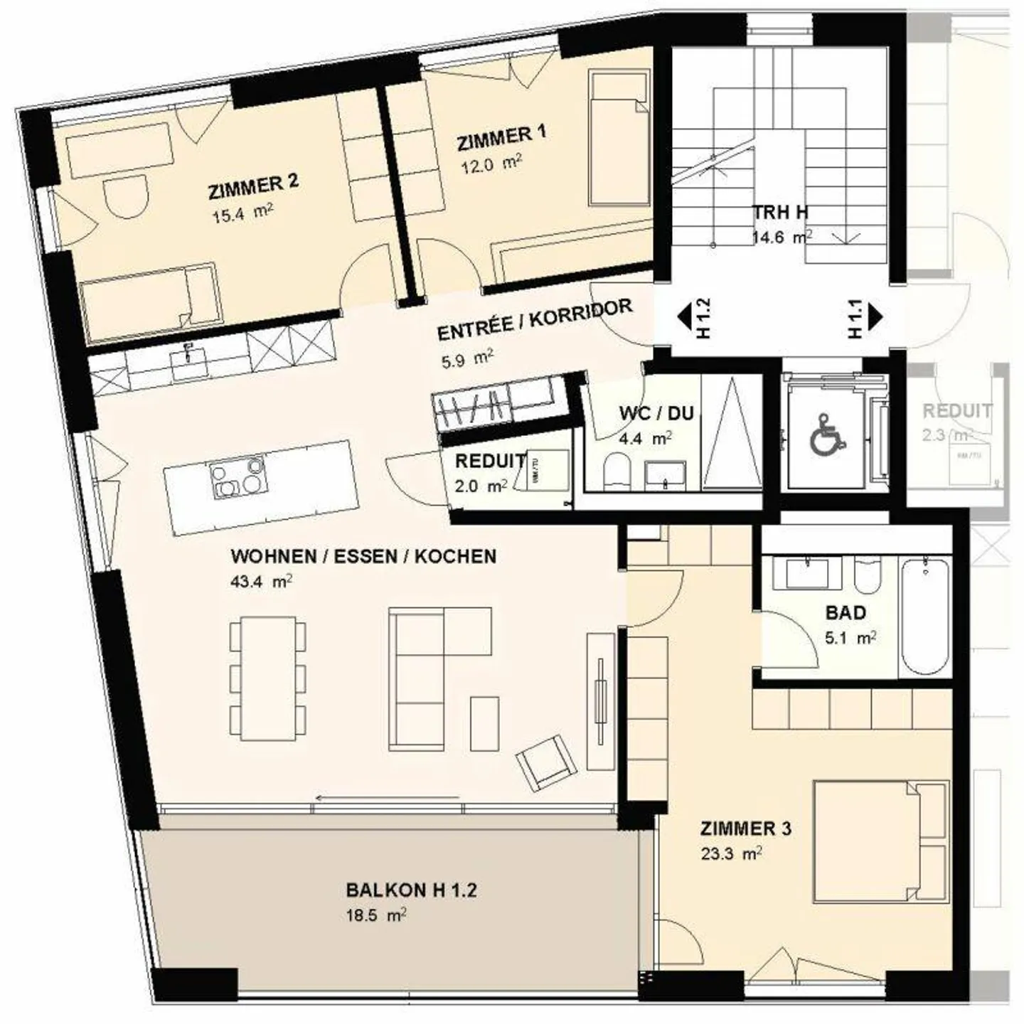 H1.2 I 4.5-room apartment on the 1st floor directly by the Aare - Photo 5 of 6