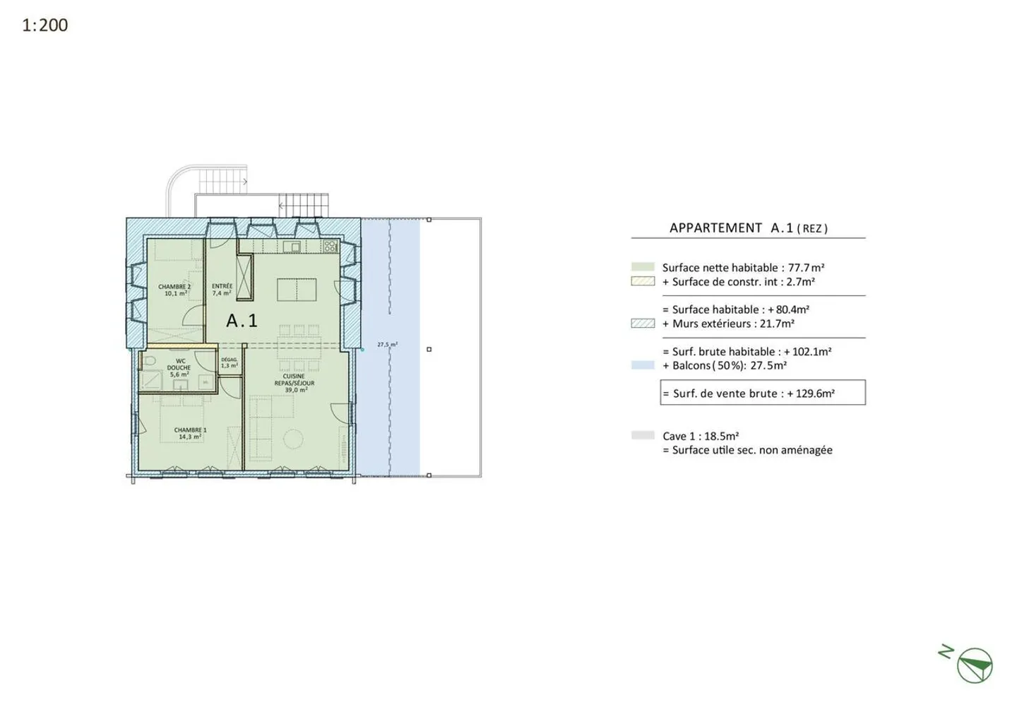 3.5-room apartment with a large 55m2 terrace - Photo 4 of 5