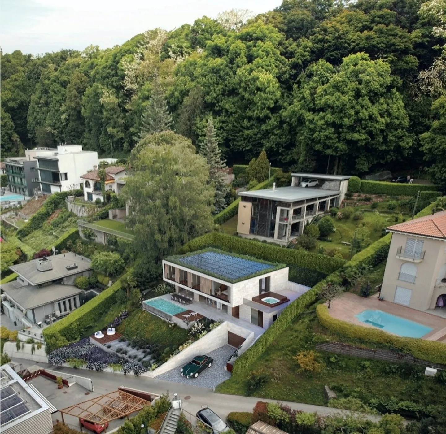 Baugrundstück mit atemberaubendem Blick auf den Luganersee – Montagnola und genehmigtes Projekt für eine 10-Zimmer-Villa - Foto 8 von 9