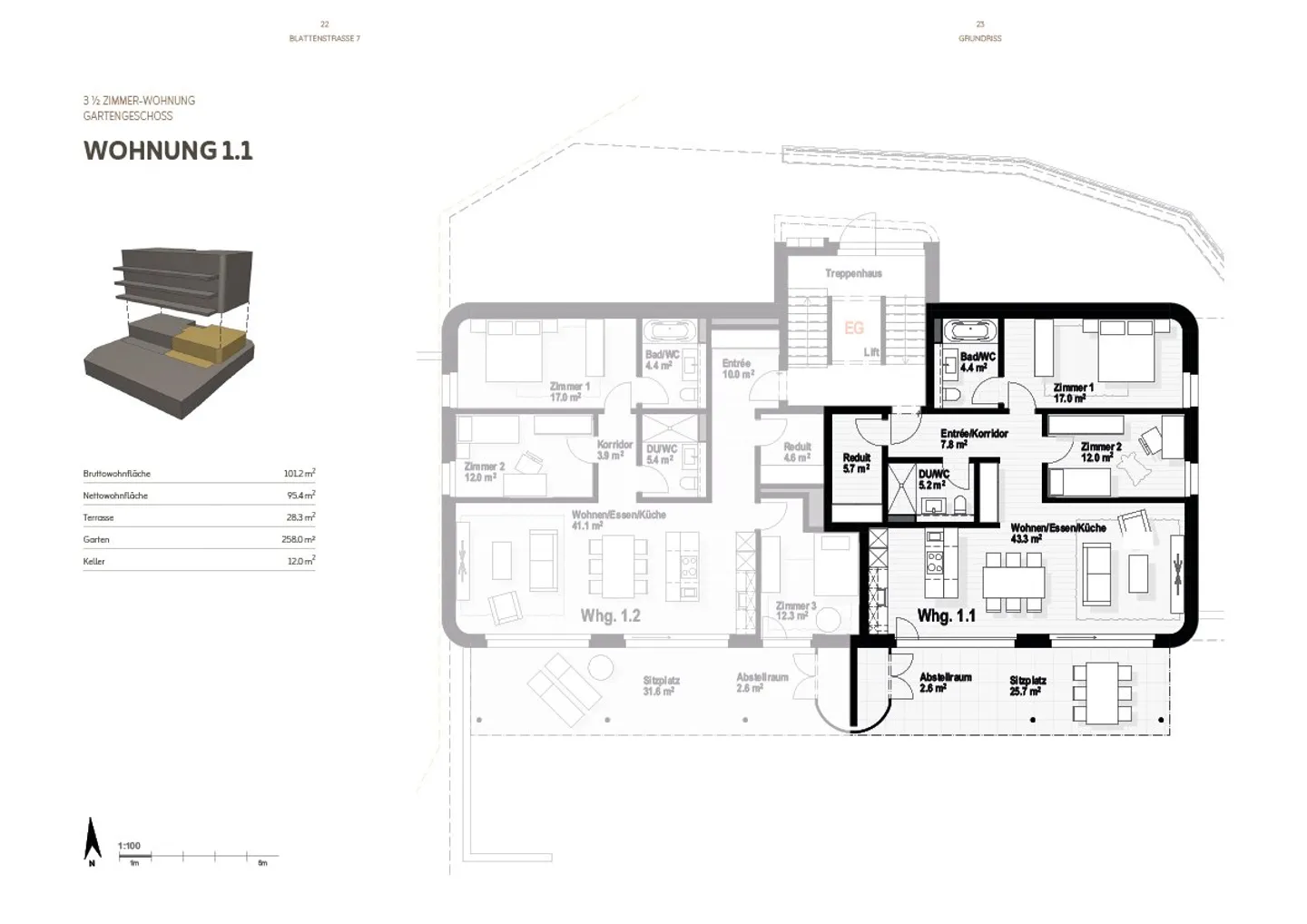 Appartamento giardino 3 1/2 locali, soleggiato, tranquillo, nel centro del villaggio - Foto 4 di 11