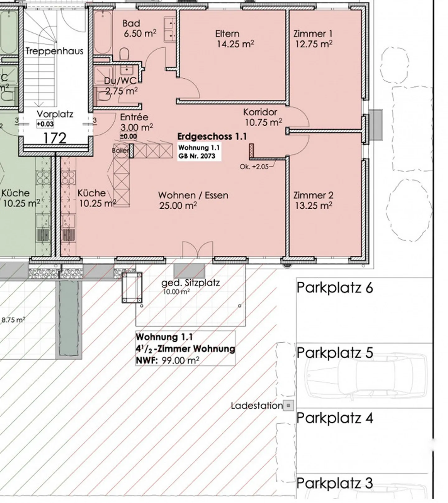 Ensoleillé et calme - spacieux appartement de jardin 4.5 pièces avec patio - Photo 6 sur 12