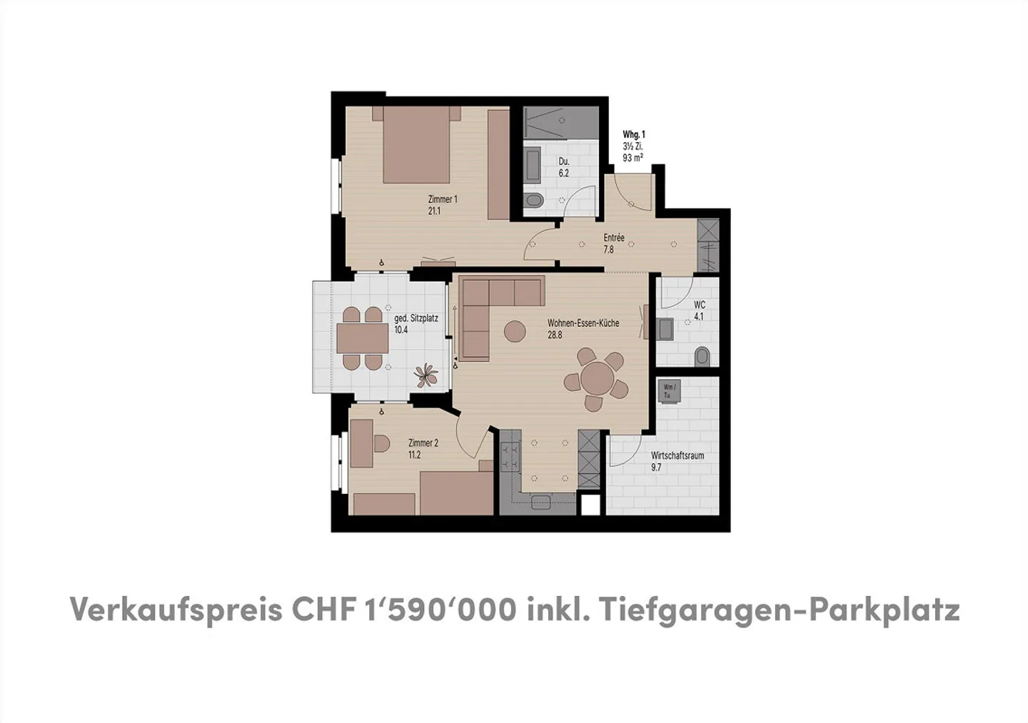 Modernes Gartenapartment in Zürich - Foto 1 von 6