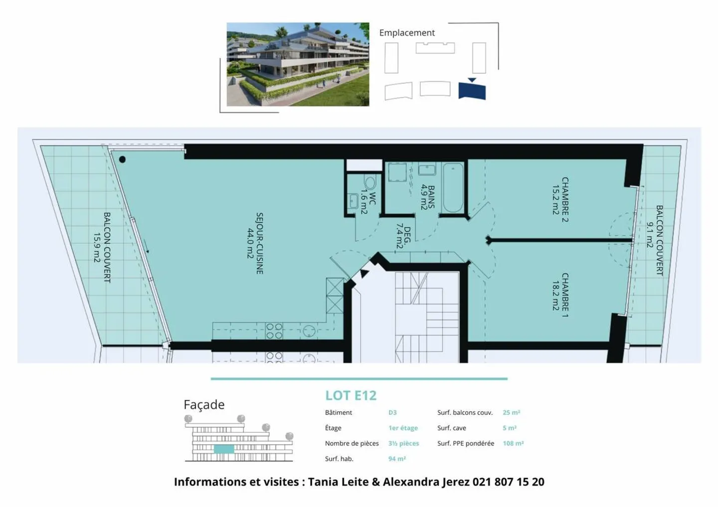 Spacious 3.5 room apartment of 108m2 with 2 balconies and lake view - Photo 12 of 12