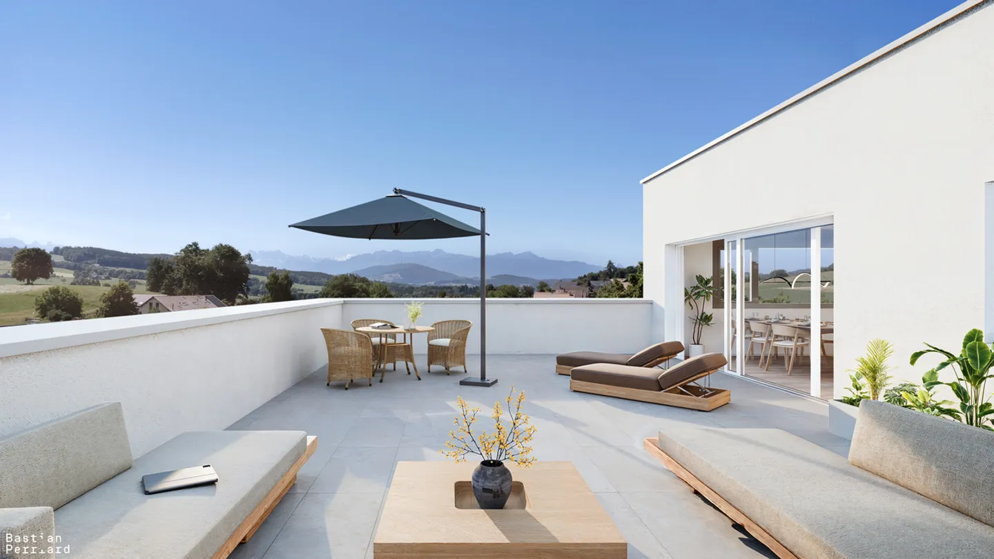 5.5 new pieces of 131m2, South-East terrace of 95m2, view of the Alps - Photo 2 of 3