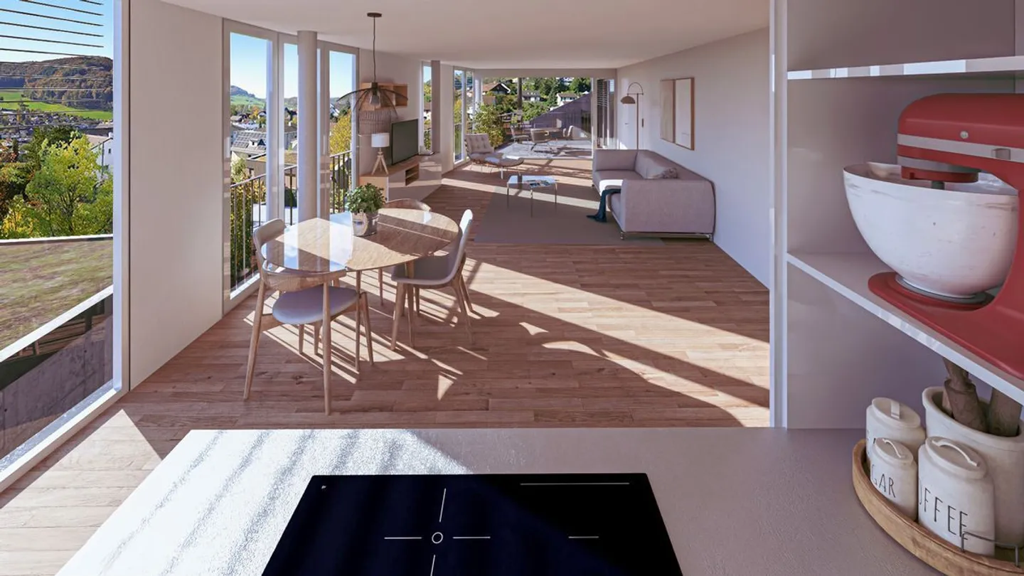 Appartamento di 4,5 stanze con permesso di costruzione, grande balcone, carport, ascensore e bella vista - Foto 2 di 8