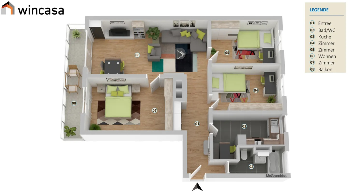 Modernes Apartment mit Balkon - Foto 8 von 8