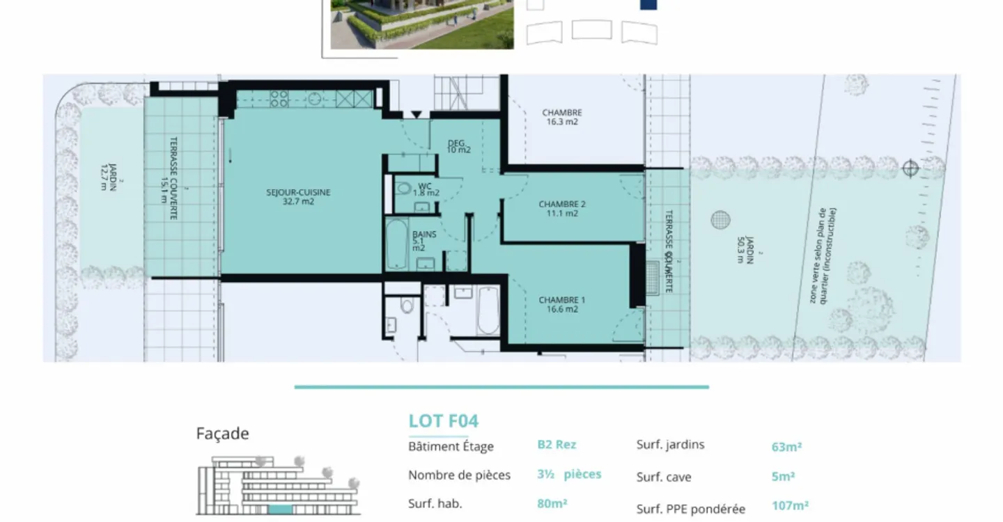 New 3.5-room apartment with terraces and gardens - Photo 12 of 12
