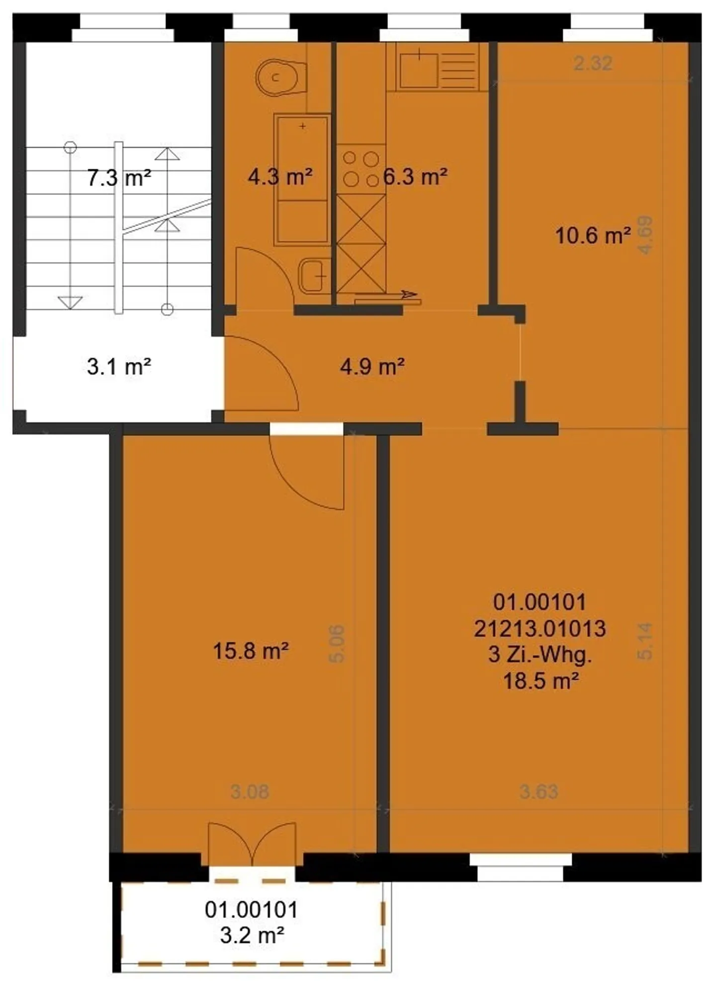 Quiet 3-room apartment of 60 m² on the 1st floor with balcony - Photo 9 of 9