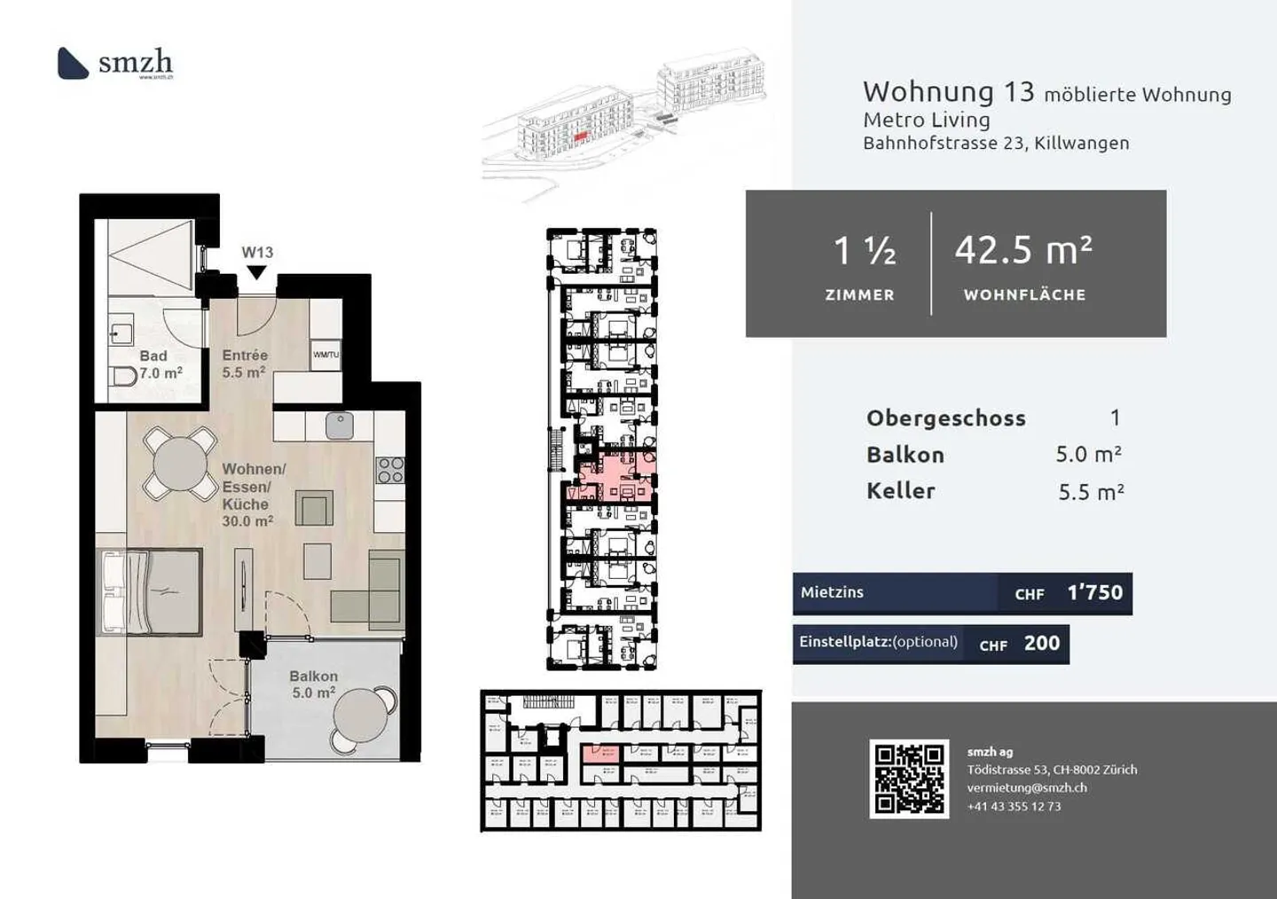 1.5-Room New Building with Balcony - Metro Living, Killwangen - Photo 2 of 13