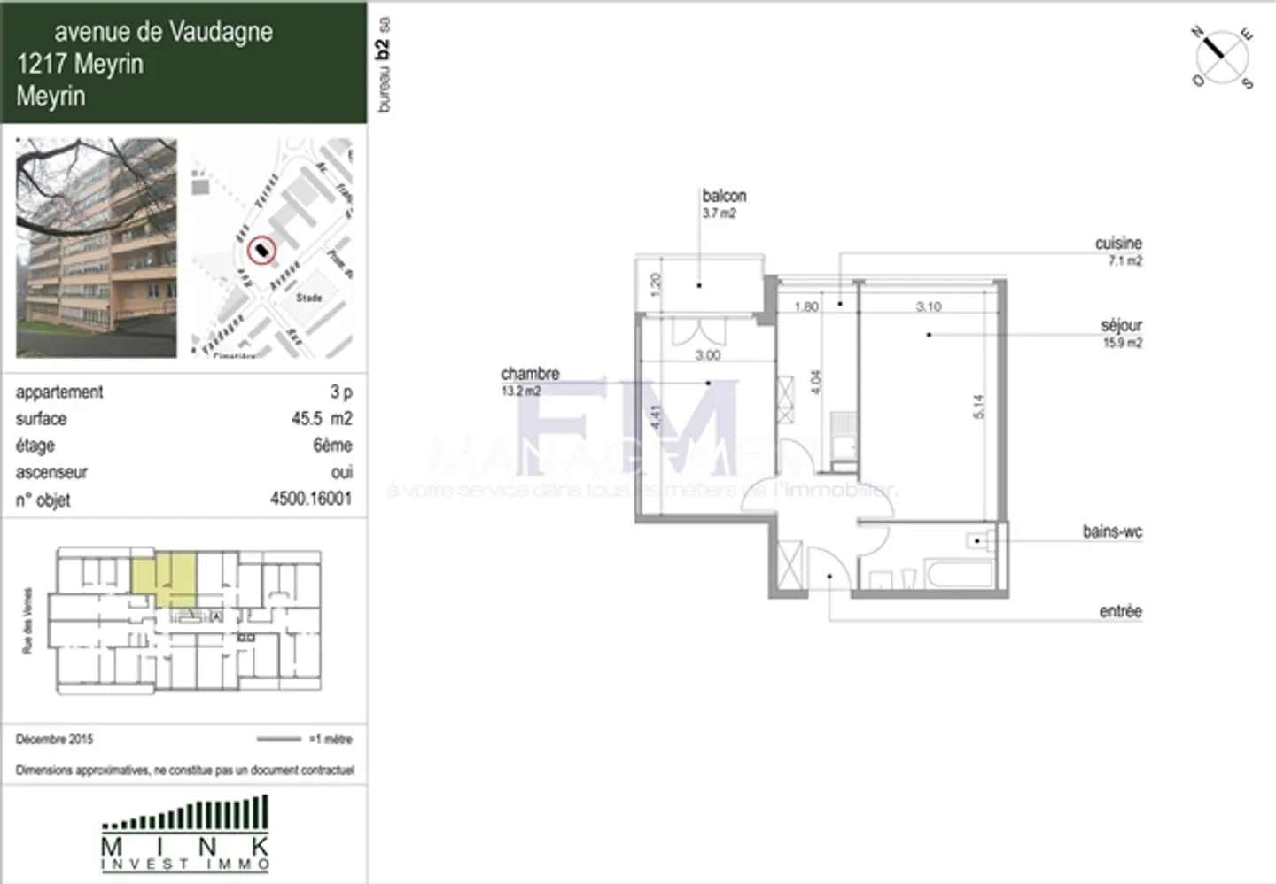 Meyrin, Avenue de Vaudagne appartement de 3 pièces, environ 46 m² au 6ème étage - Photo 9 sur 9
