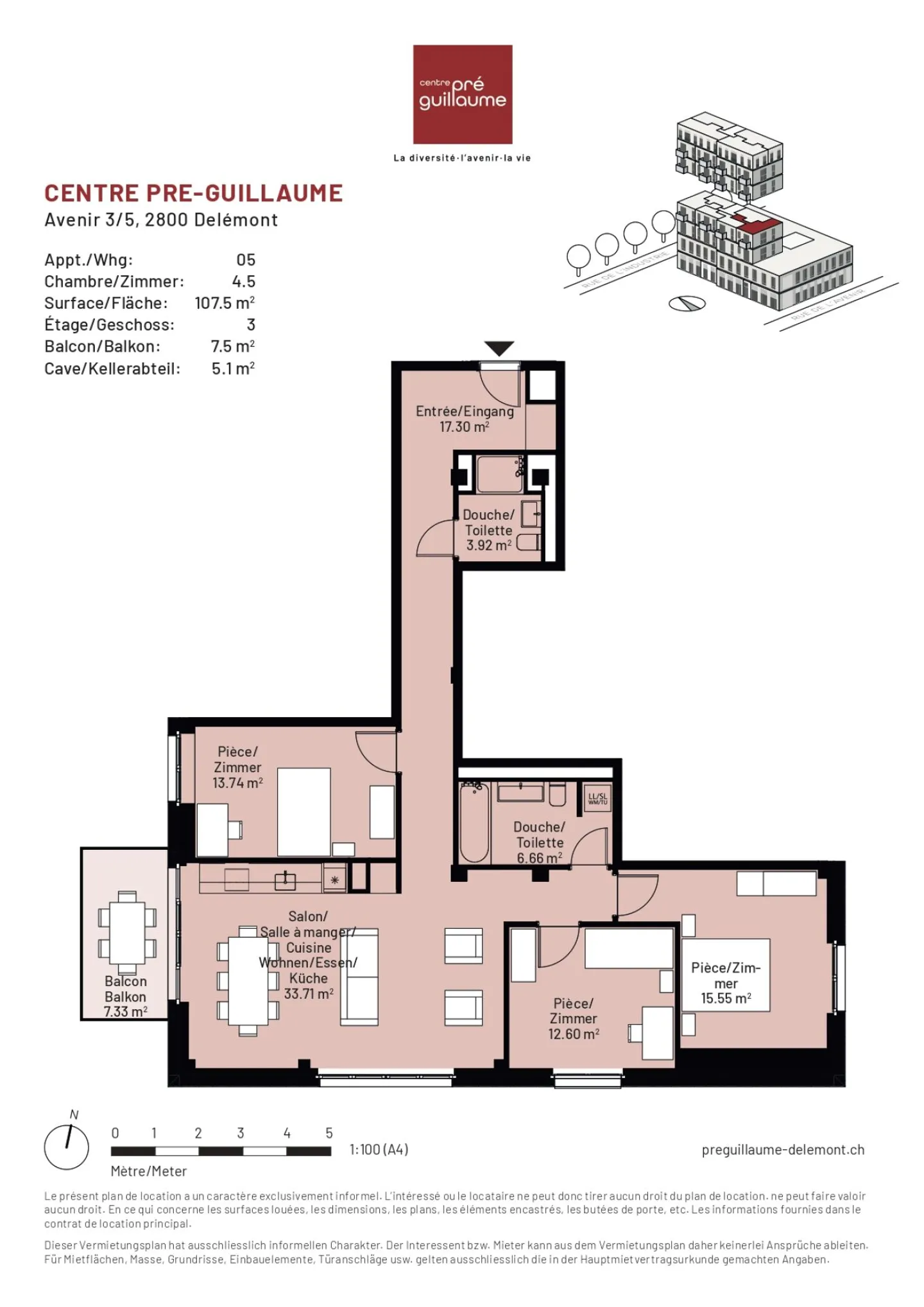 3 appartements (n° 5, 11 et 17) de 4.5 pièces à louer dans immeuble neuf avec ascenseur - Photo 11 sur 13